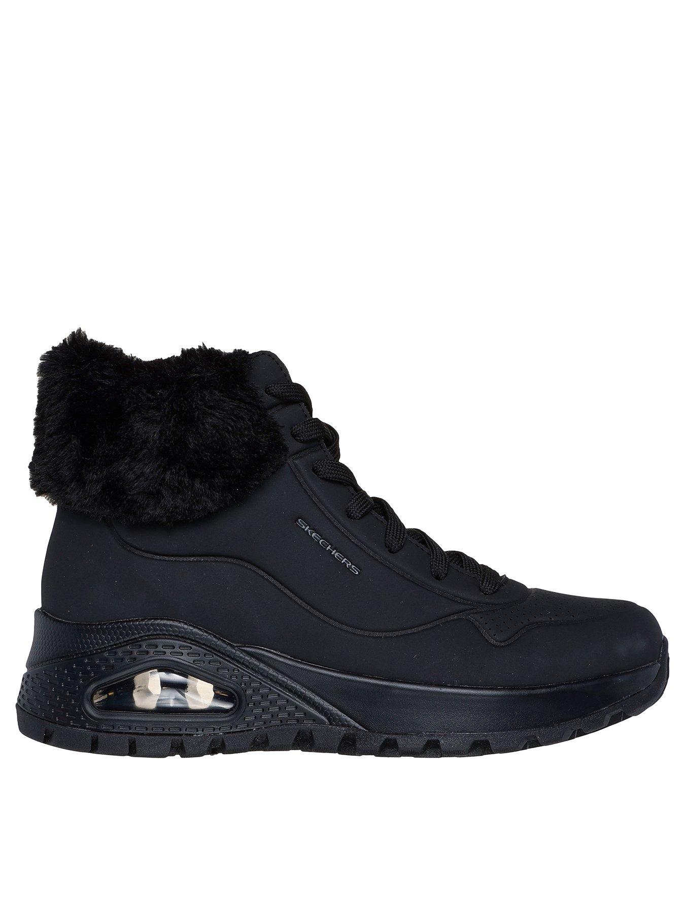 Skechers Faux Fur Collar Lace Up Sneaker Boot - Black