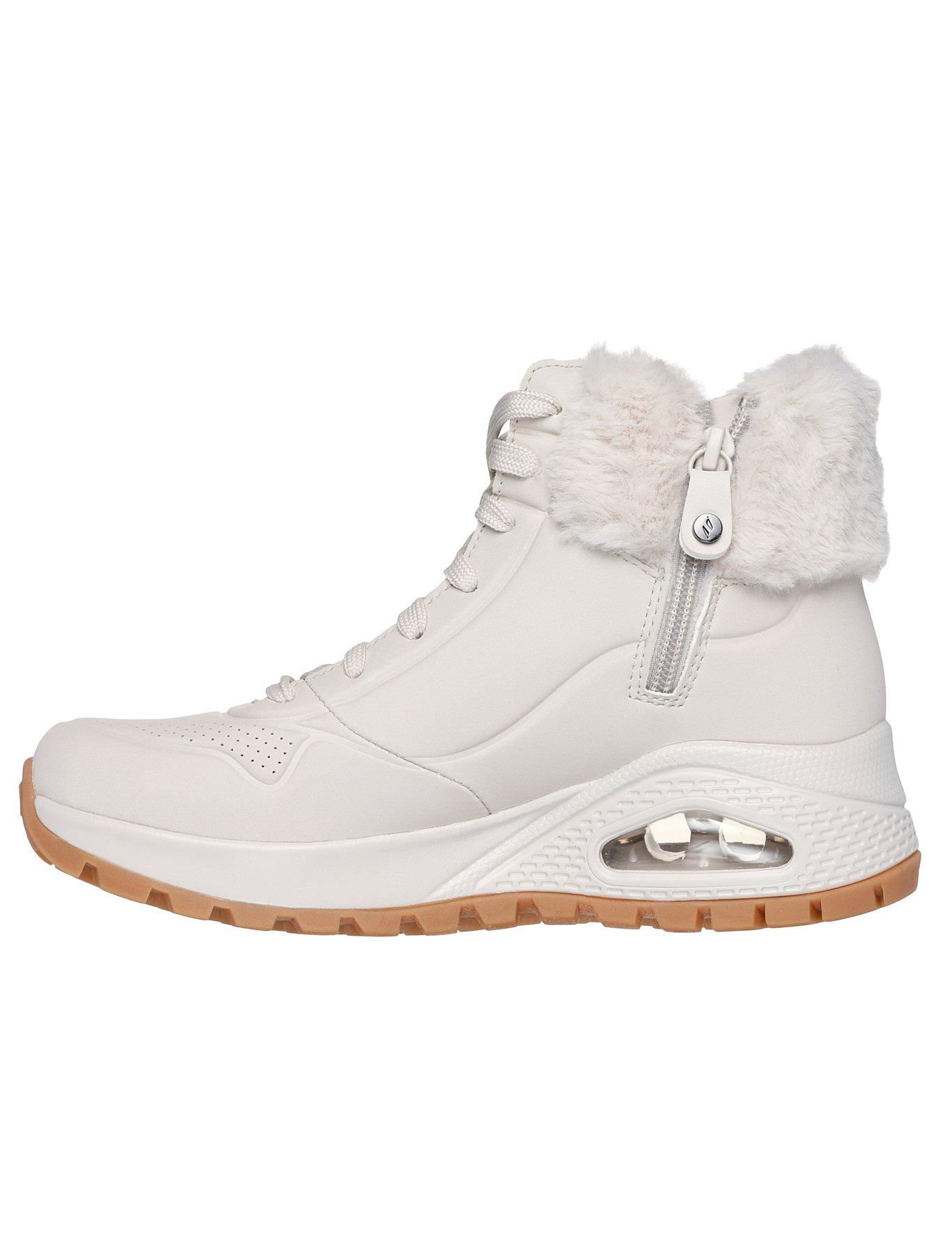 Skechers Faux Fur Collar Lace Up Sneaker Boot Off White Very
