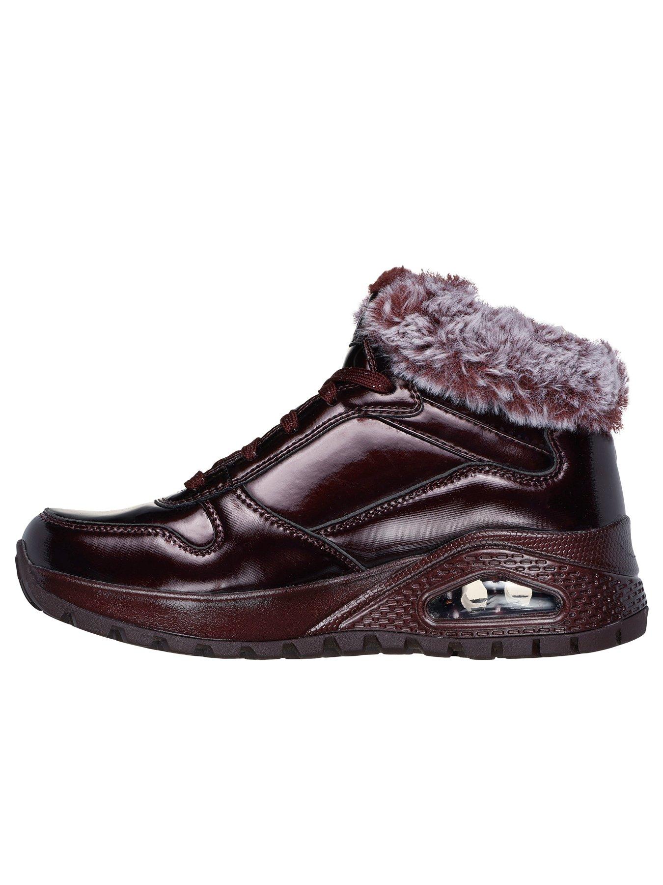 Skechers Patent Lace Up Sneaker Boot Burgundy Dark Red Very