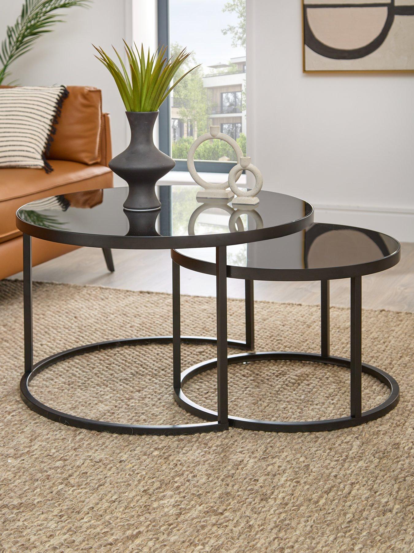 Product photograph of Very Home Shard Glass Top Nest Of 2 Tables - Black from very.co.uk