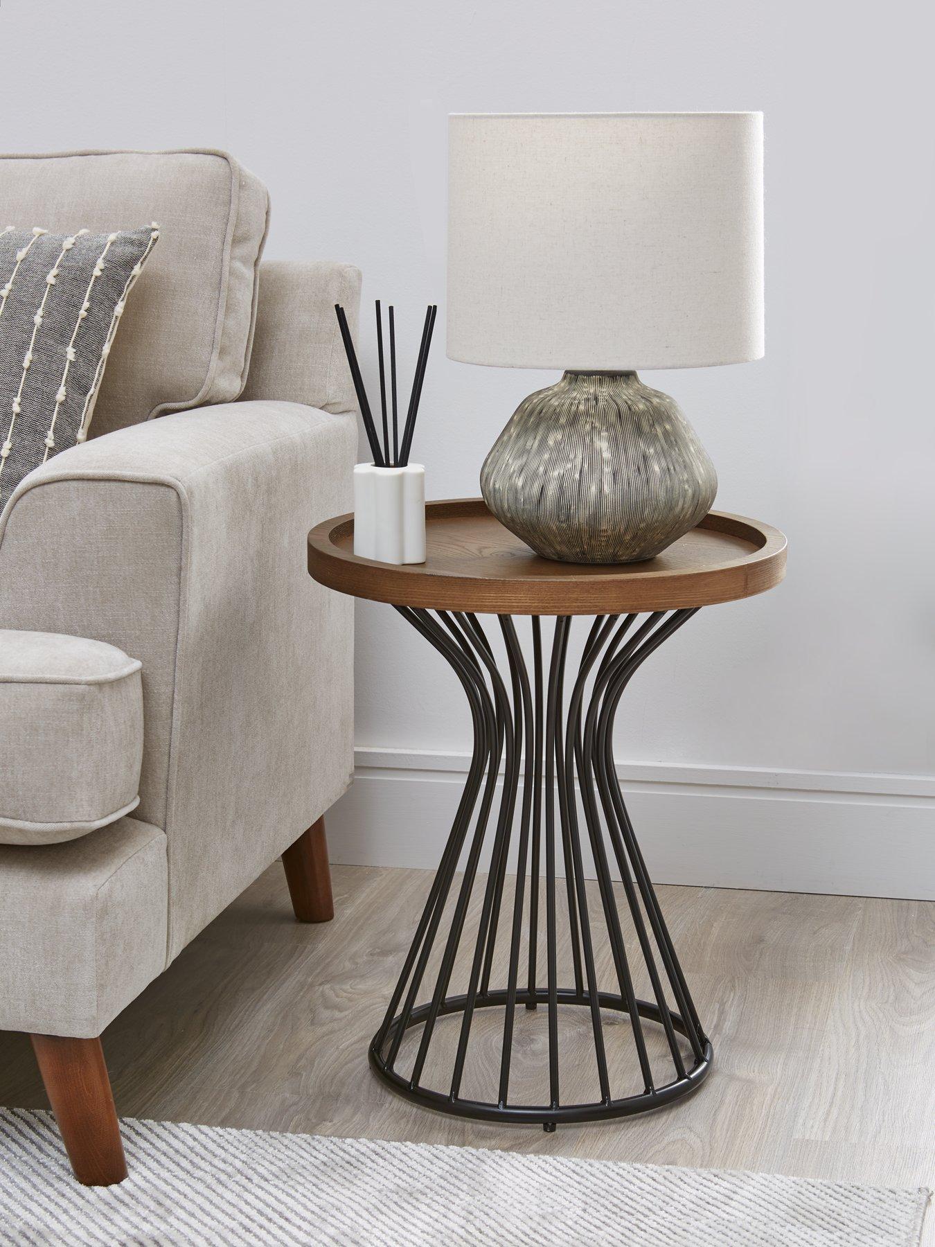 Very Home Odem Round Side Table - Black/Walnut