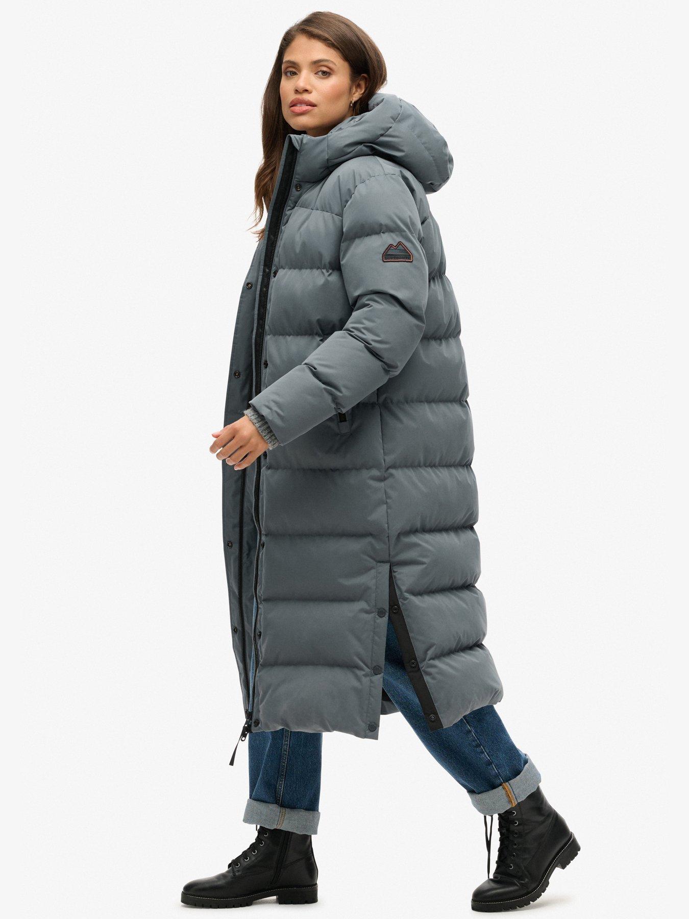 Image 3 of 6 of Superdry Microfibre Longline Padded Jacket - Grey
