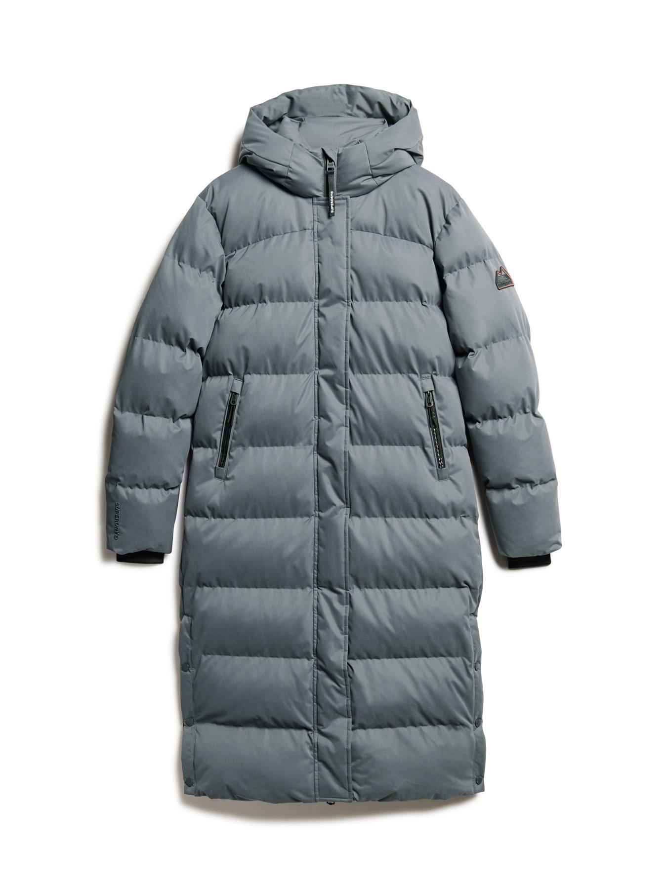 Image 6 of 6 of Superdry Microfibre Longline Padded Jacket - Grey