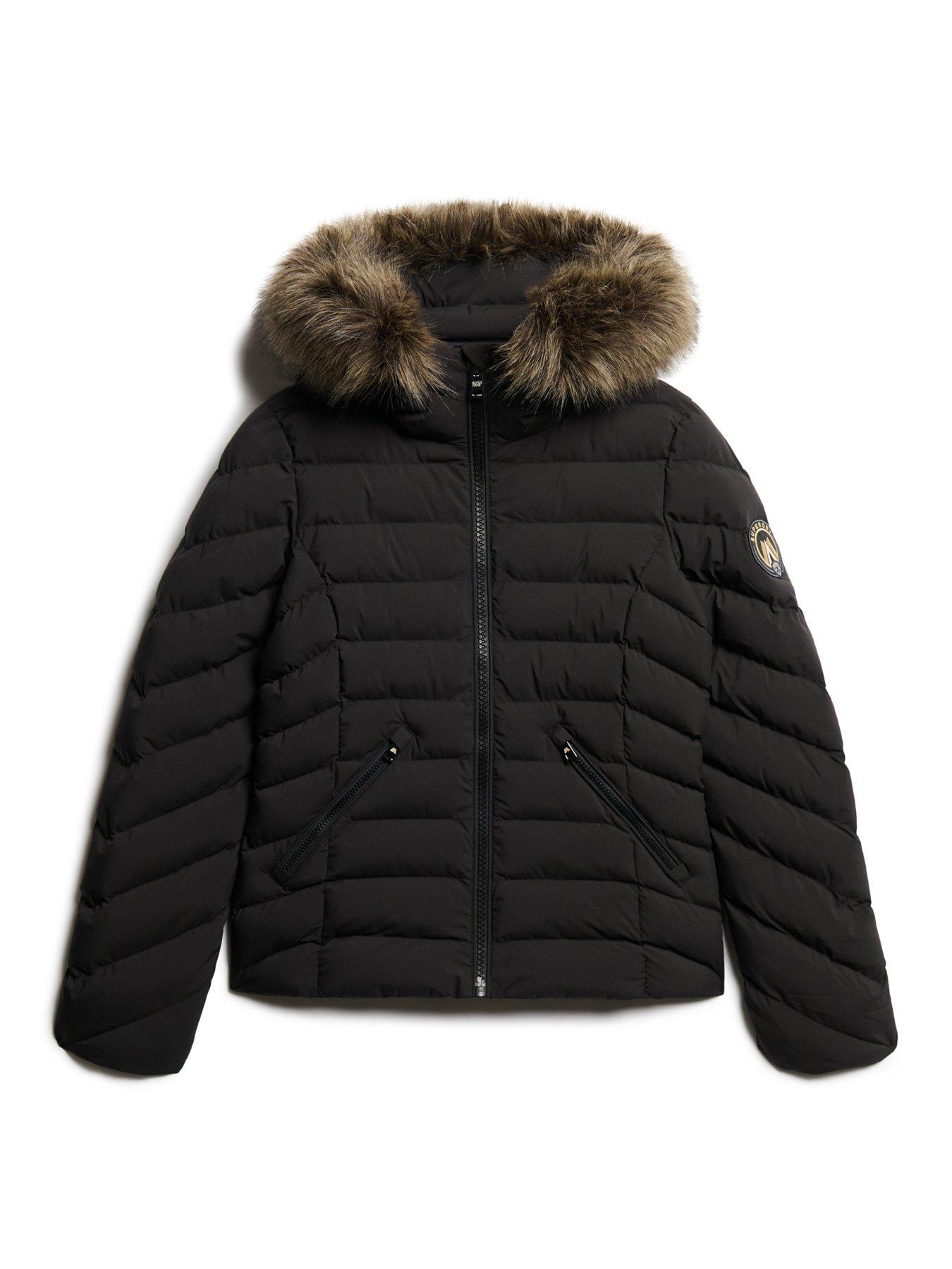 Superdry Fuji Faux Fur Hood Padded Jacket Black Very