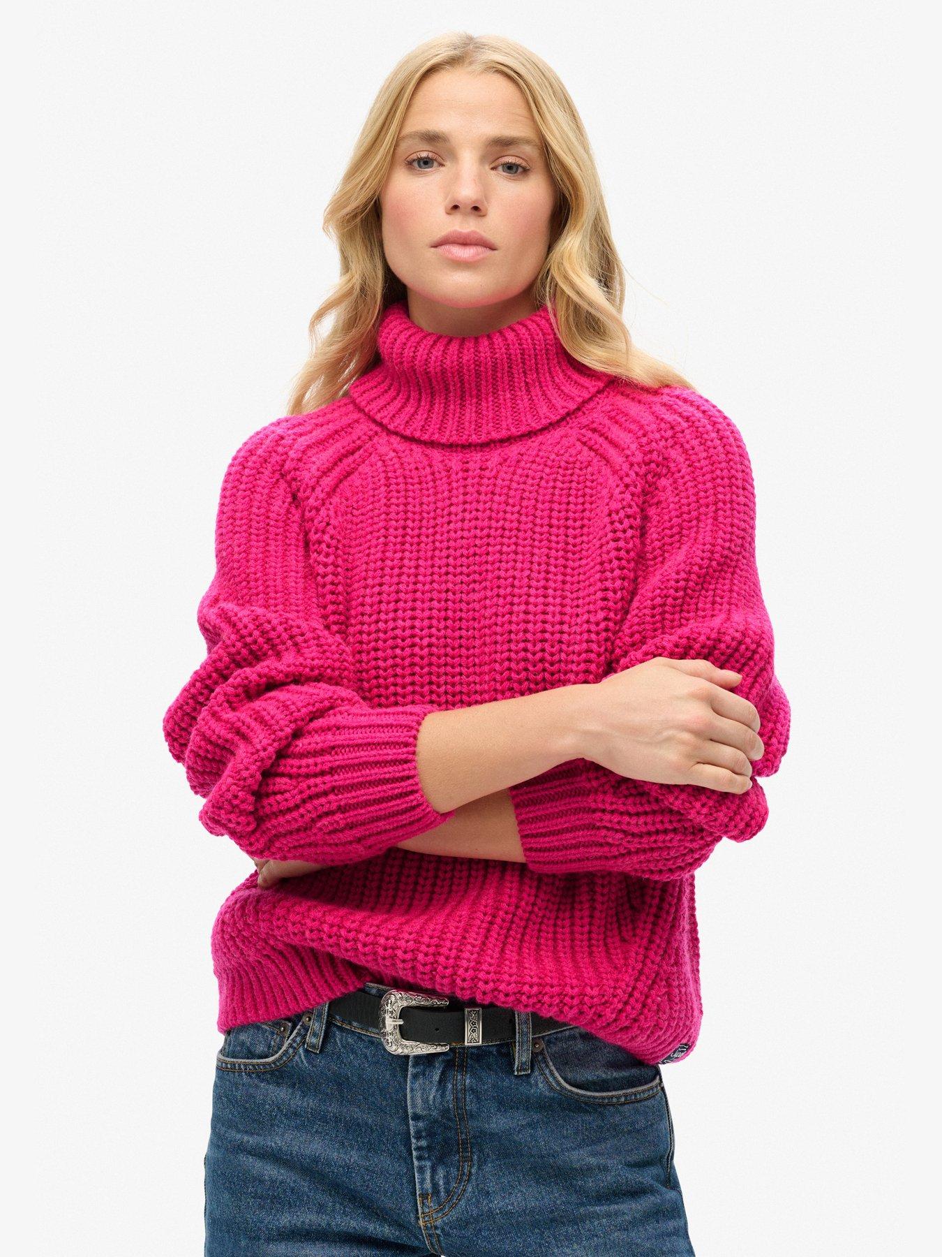 undefined Slouchy Stitch Roll Neck Knit Jumper - Pink