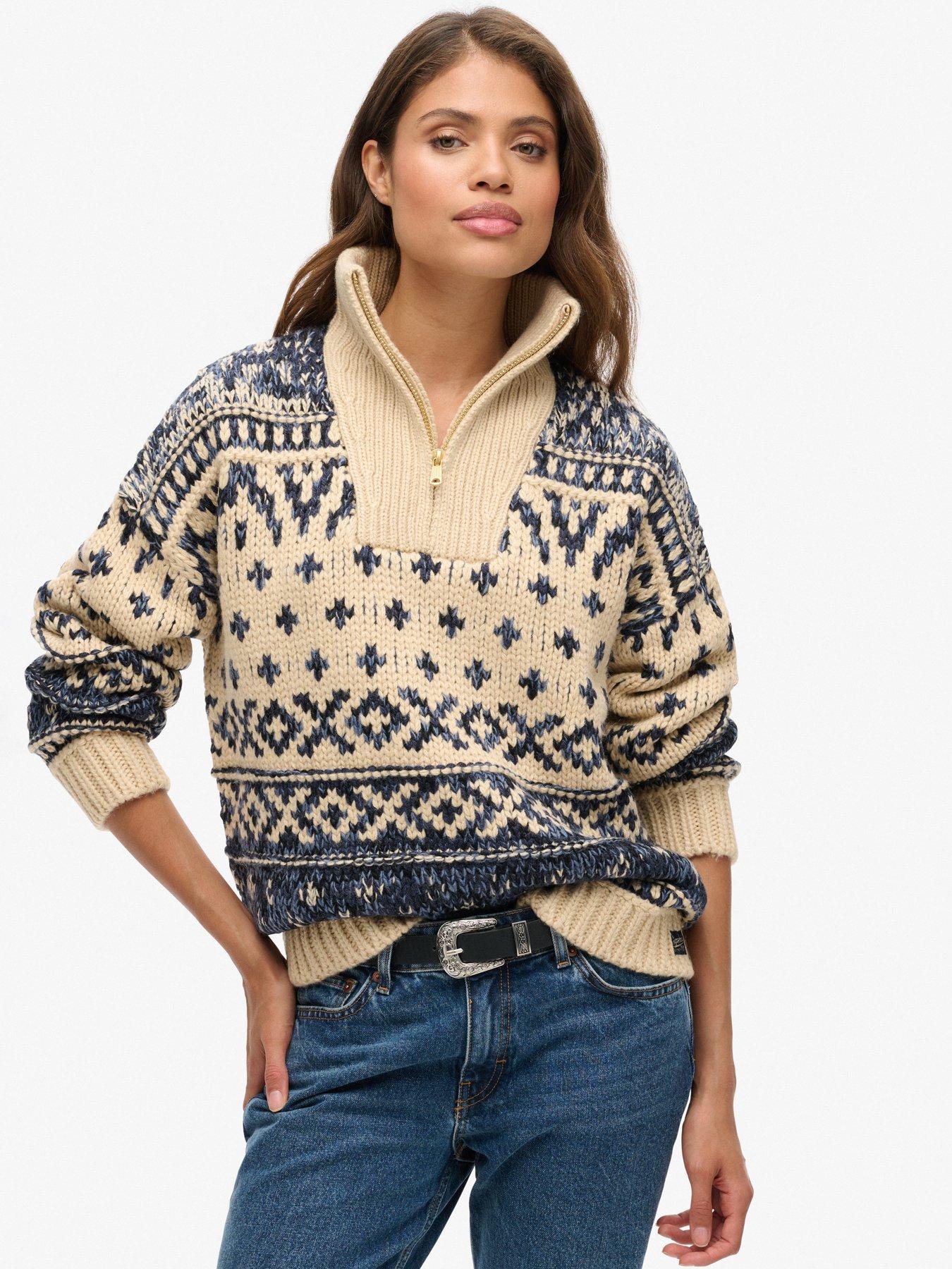 Superdry Ski Lodge Zip Neck Jumper Cream Very