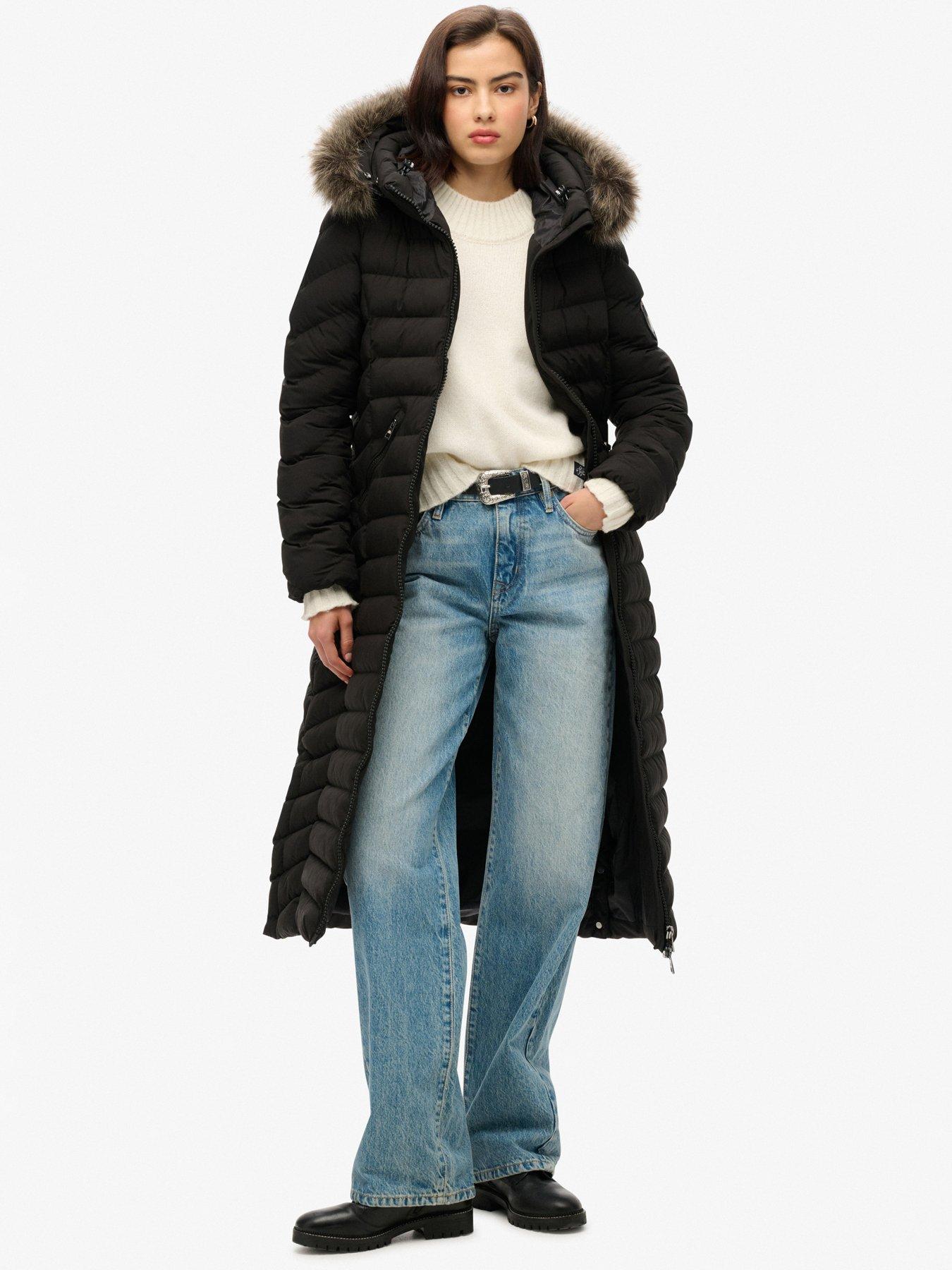 undefined Fuji Faux Fur Hooded Longline Jacket - Black
