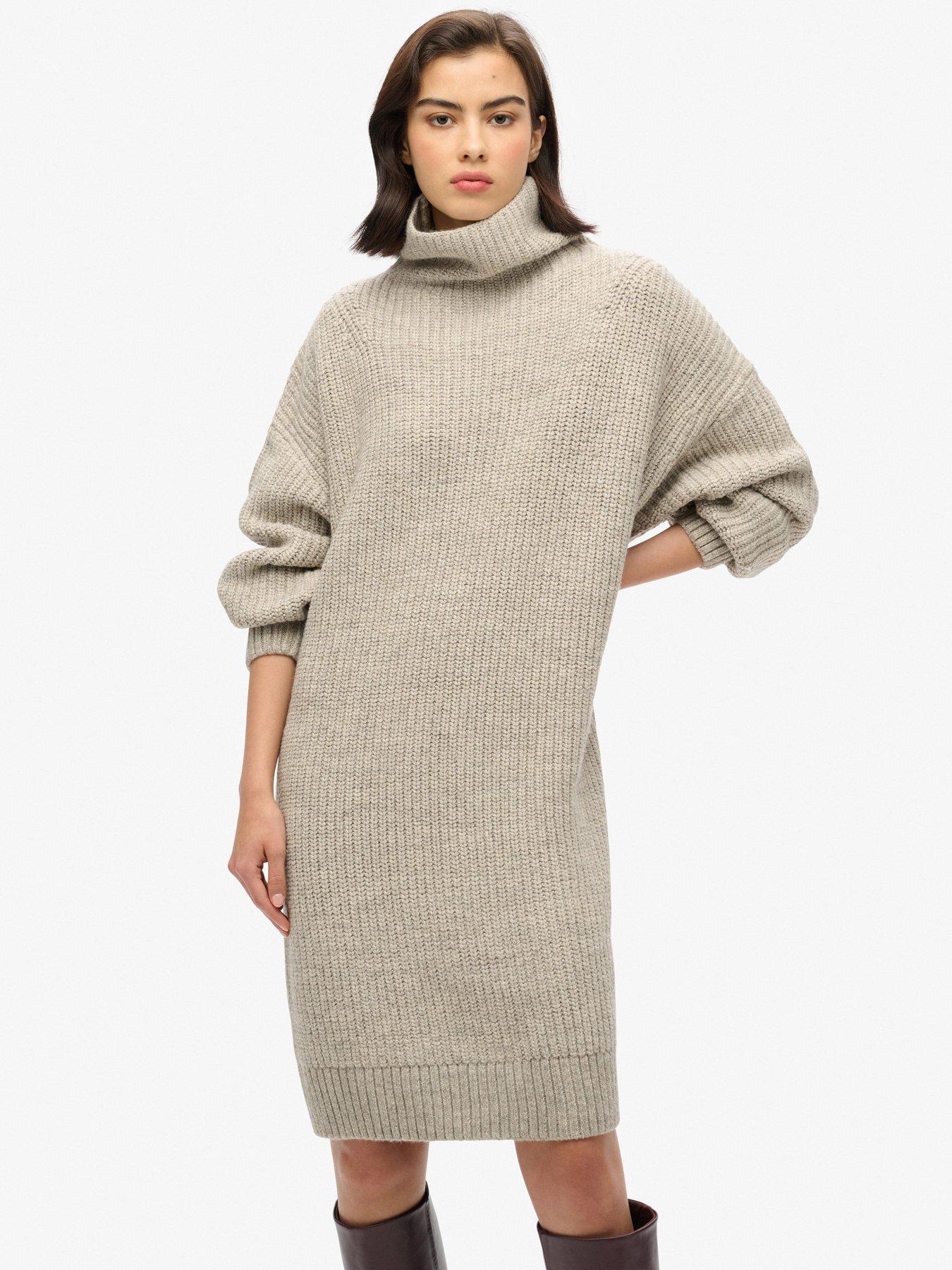Image 1 of 6 of Superdry Chunky Rib Knit Jumper Dress - Grey