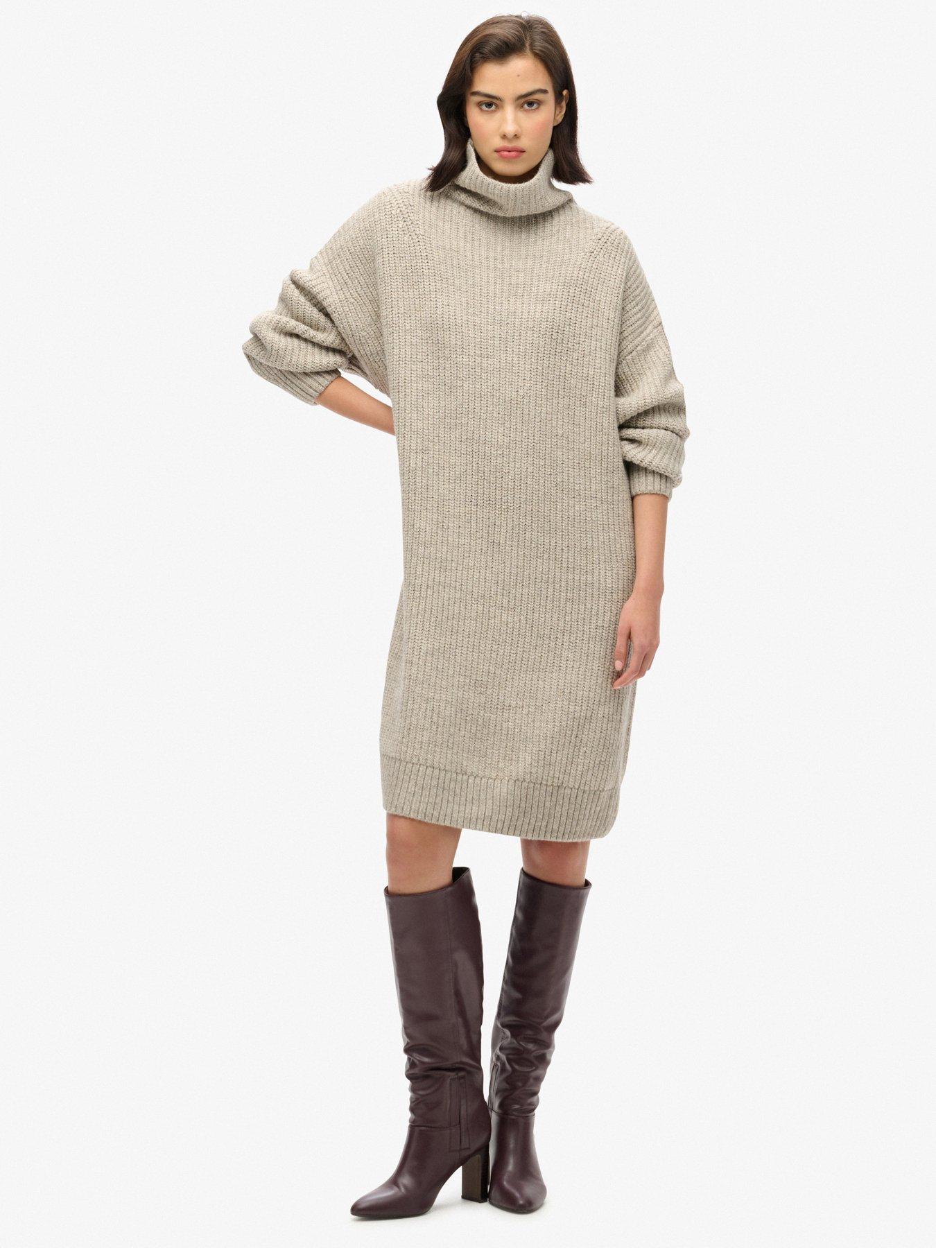 Image 3 of 6 of Superdry Chunky Rib Knit Jumper Dress - Grey