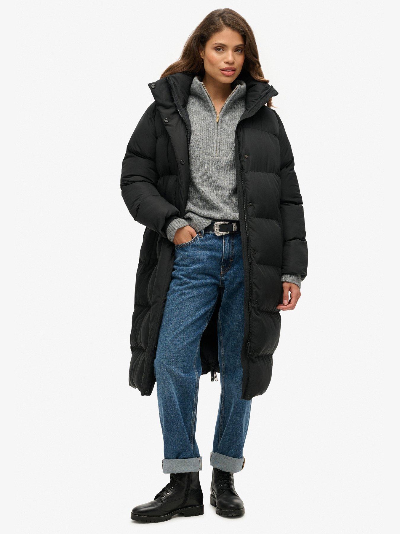 Superdry Longline Hooded Padded Jacket - Black
