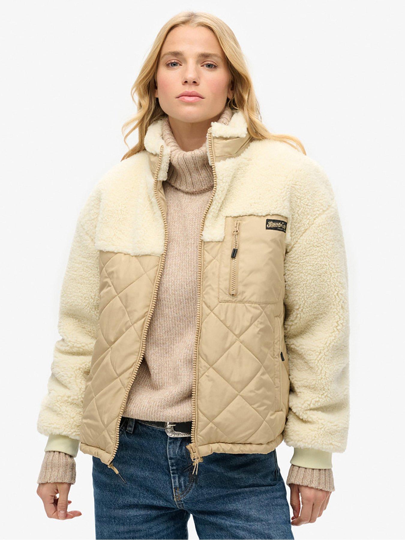 Superdry Workwear Fleece Hybrid Jacket - Cream, Cream, Size 10, Women