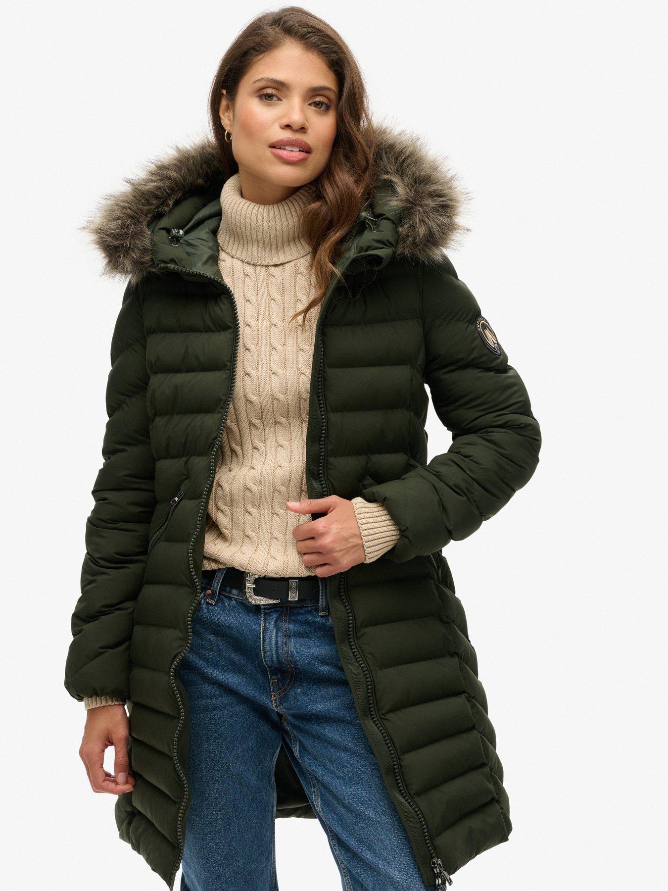 New look dark green faux fur coat sale
