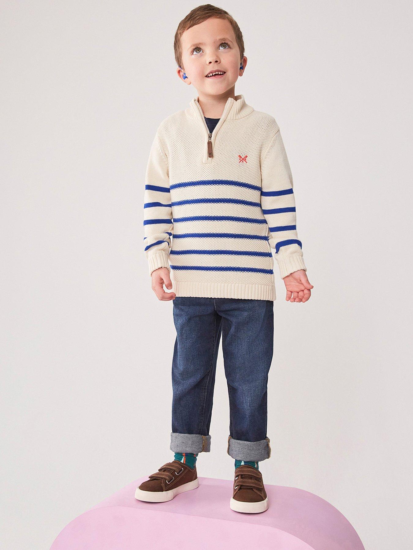 Boys Stripe Half Zip Jumper Navy