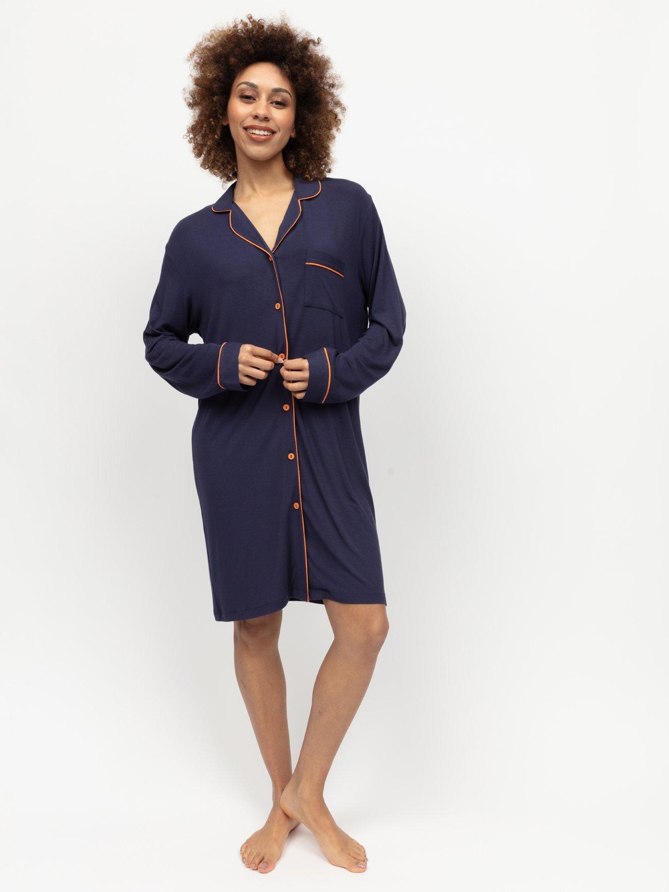 undefined Taylor Navy Revere Jersey Long Sleeve Nightshirt - Blue