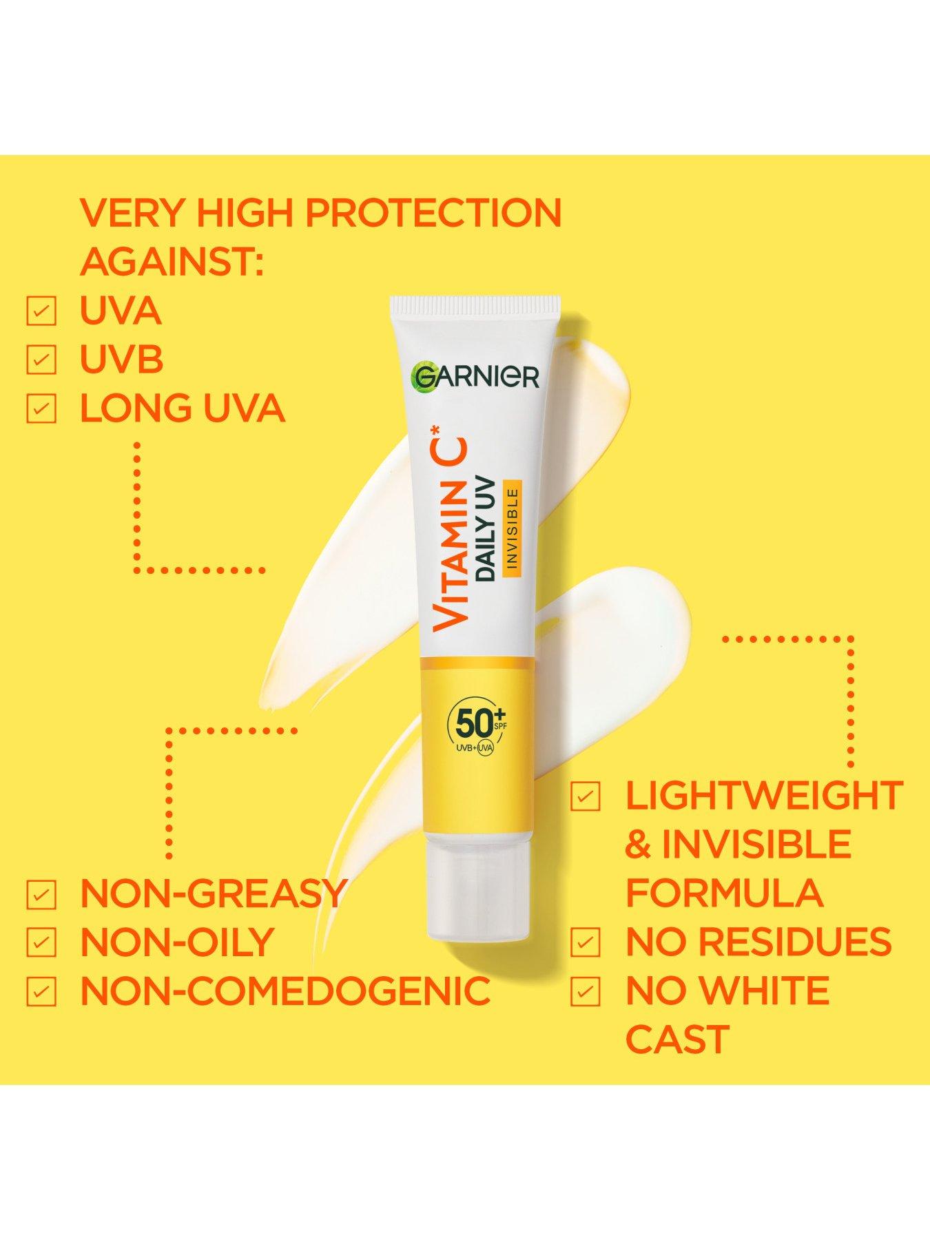 Image 5 of 7 of Garnier Vitamin C Daily UV, Invisible Brightening Fluid, SPF50+, Prevents + Corrects Sun Damages, Face &amp; Neck, For all skin types, Cruelty Free, Vegan, 50ml