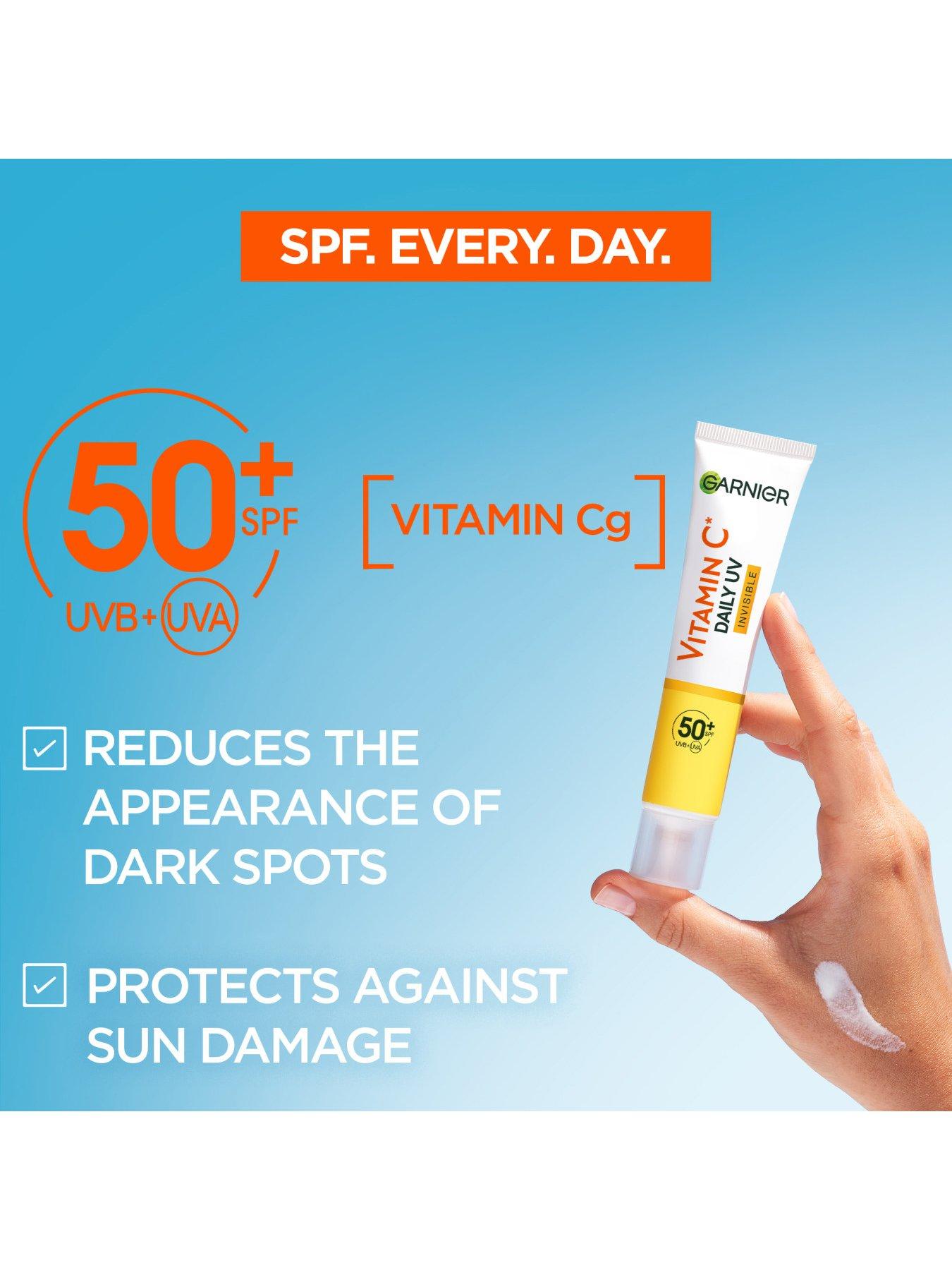 Image 7 of 7 of Garnier Vitamin C Daily UV, Invisible Brightening Fluid, SPF50+, Prevents + Corrects Sun Damages, Face &amp; Neck, For all skin types, Cruelty Free, Vegan, 50ml