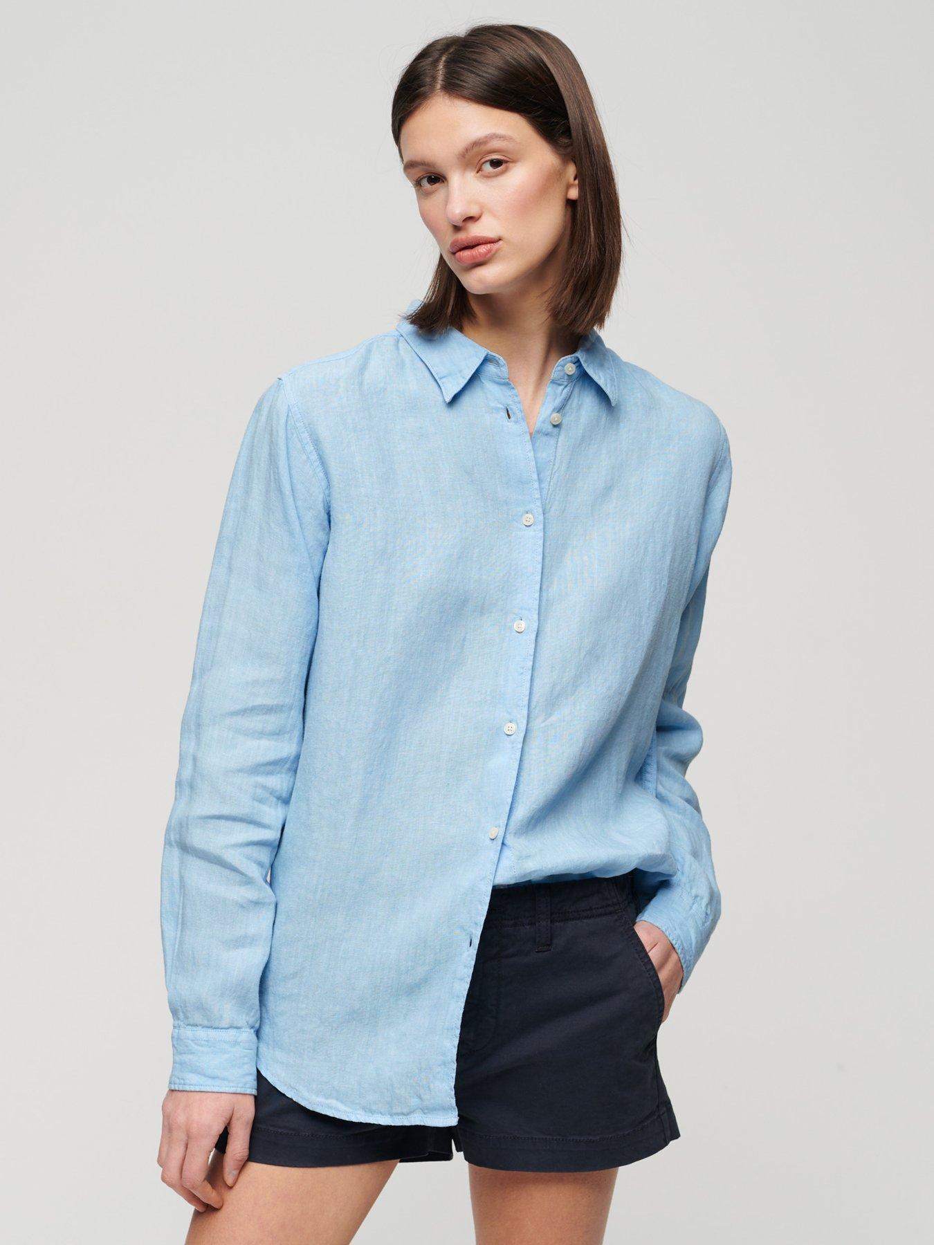 superdry casual linen boyfriend shirt - blue