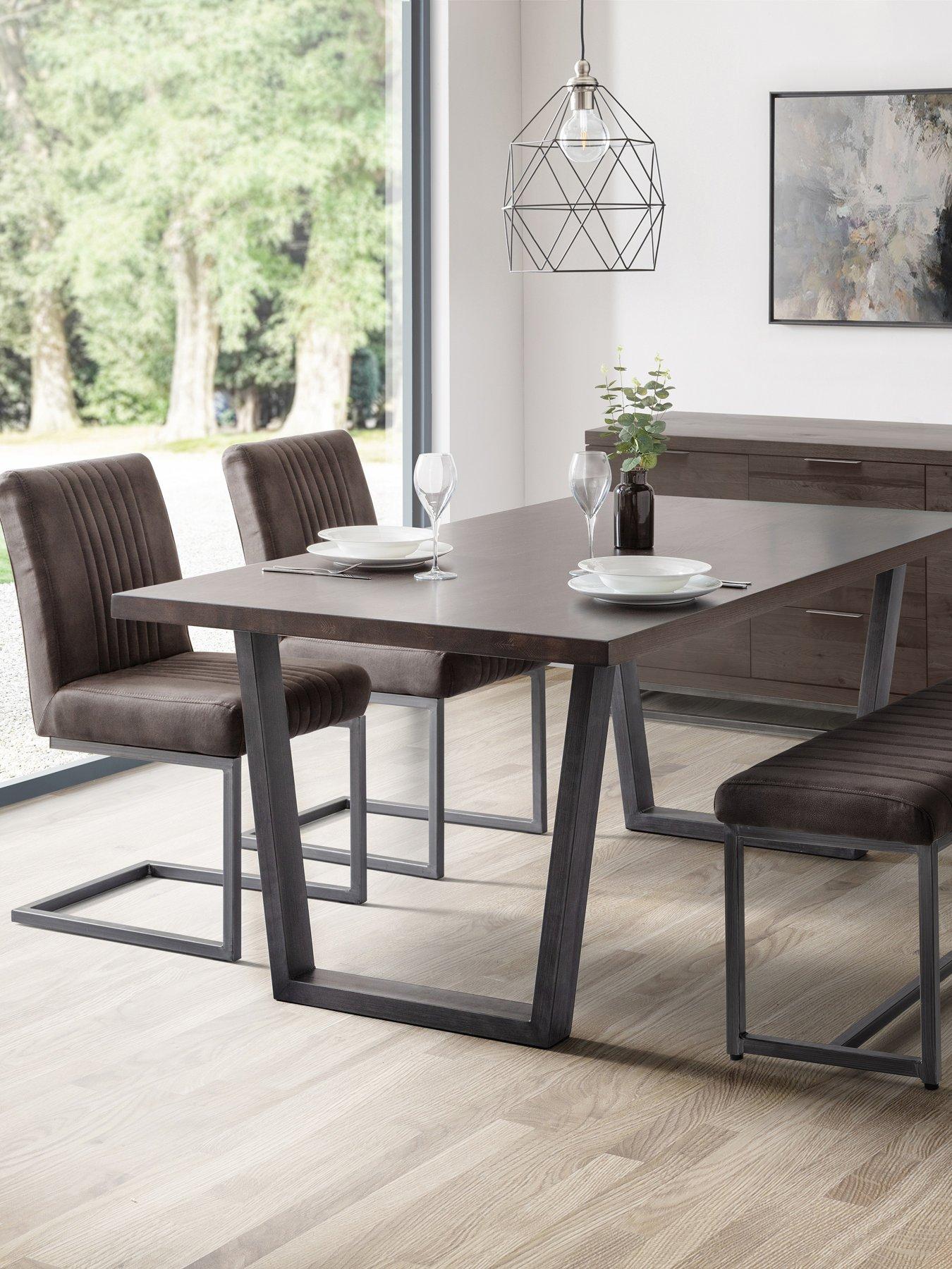 Julian Bowen Brooklyn Dark Oak Rectangular Table, 1 Charcoal Brooklyn Bench And 2 Charcoal Brooklyn Chairs