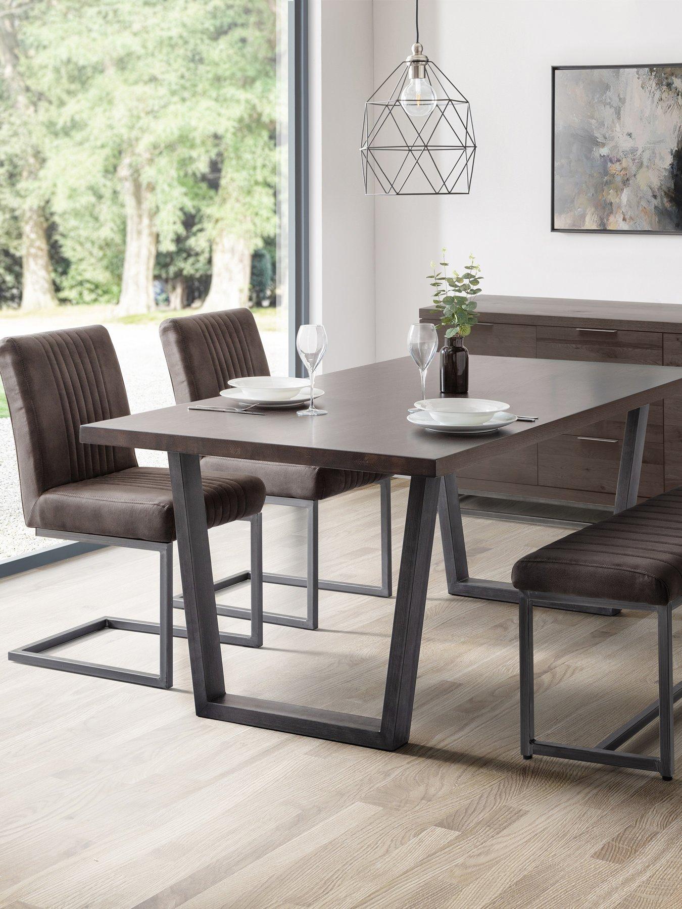 undefined Brooklyn Solid Oak 180 cm Rectangular Table, 1 Charcoal Brooklyn Bench and 2 Charcoal Brooklyn Chairs