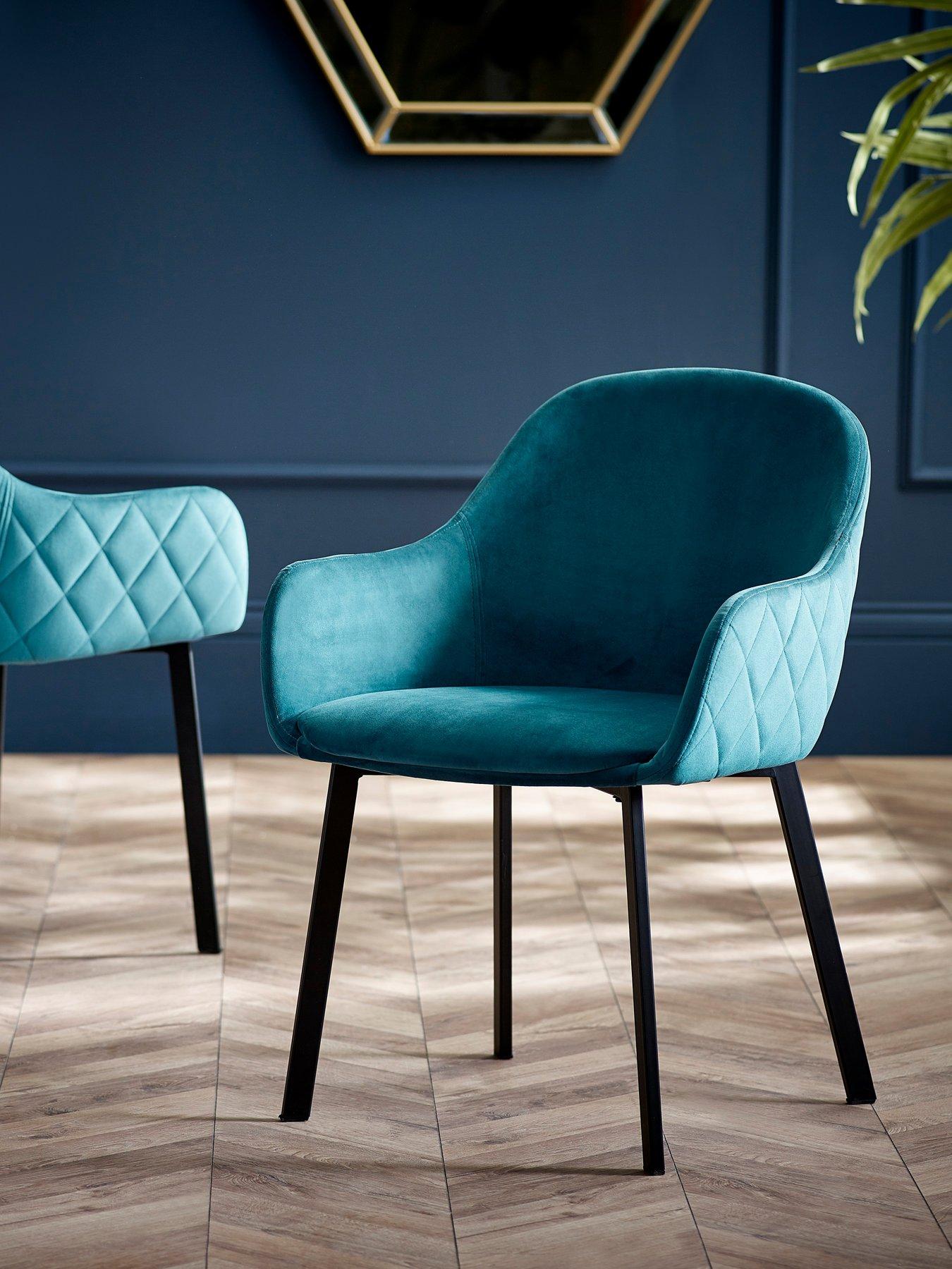 undefined Set Of 2 Lima Dining Chairs - Teal Velvet