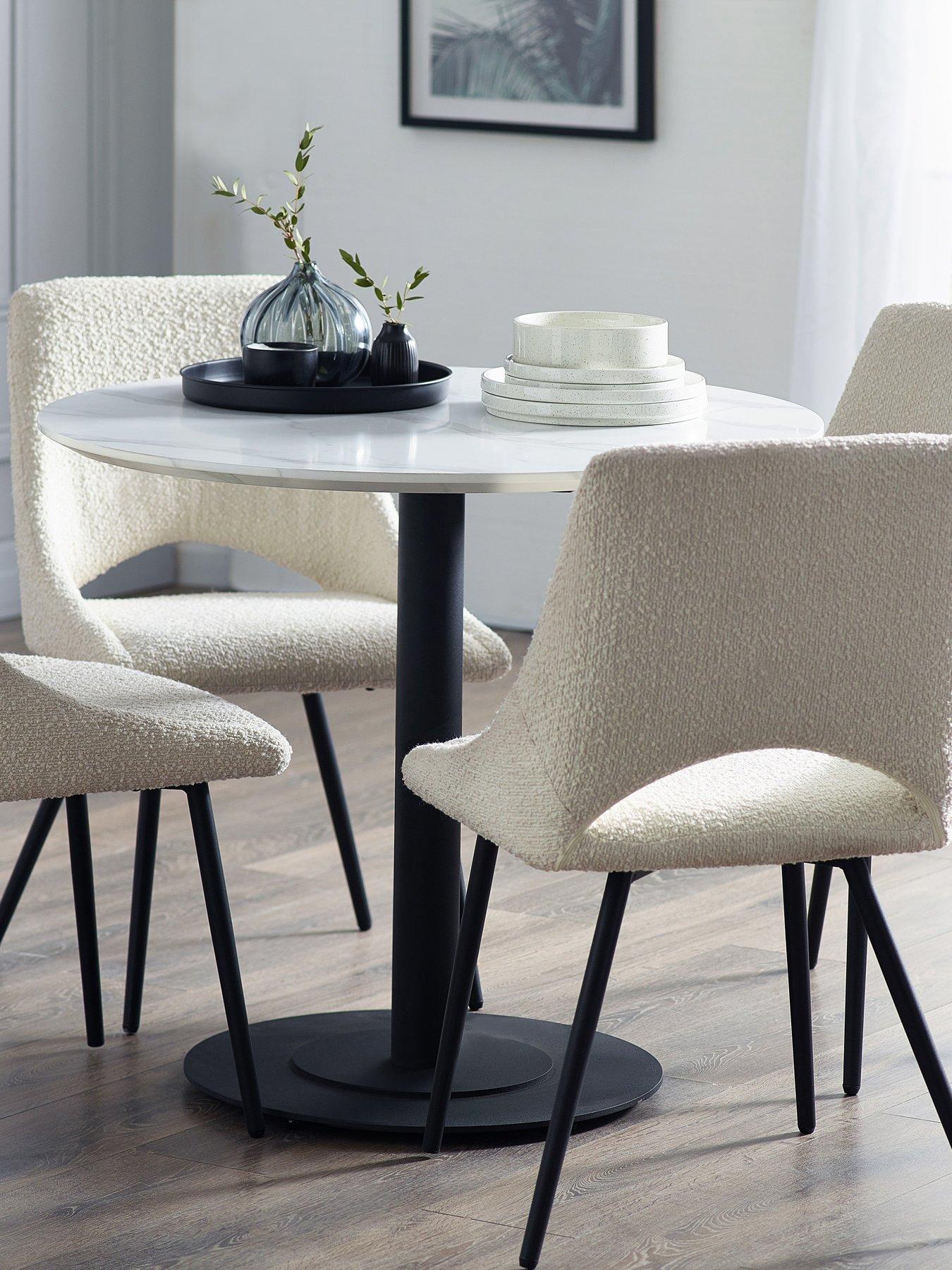 undefined Luca Round Table & 4 Iris Ivory Chairs