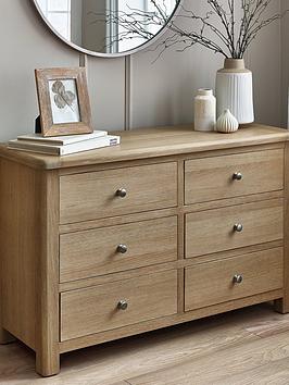 Product photograph of Julian Bowen Memphis Limed Oak 6 Drawer Wide Chest from very.co.uk