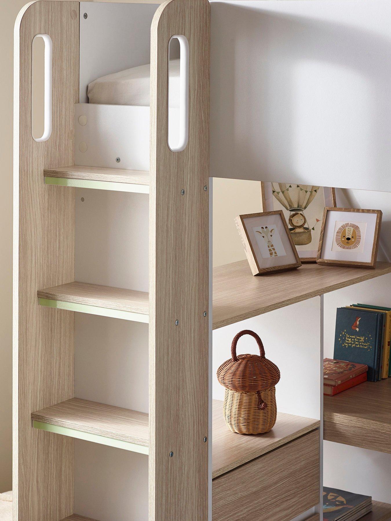 Image 5 of 6 of Julian Bowen Ocean Highsleeper Bed with Wardrobe, Desk, Shelves&nbsp;and Drawers - Pale Wood/White