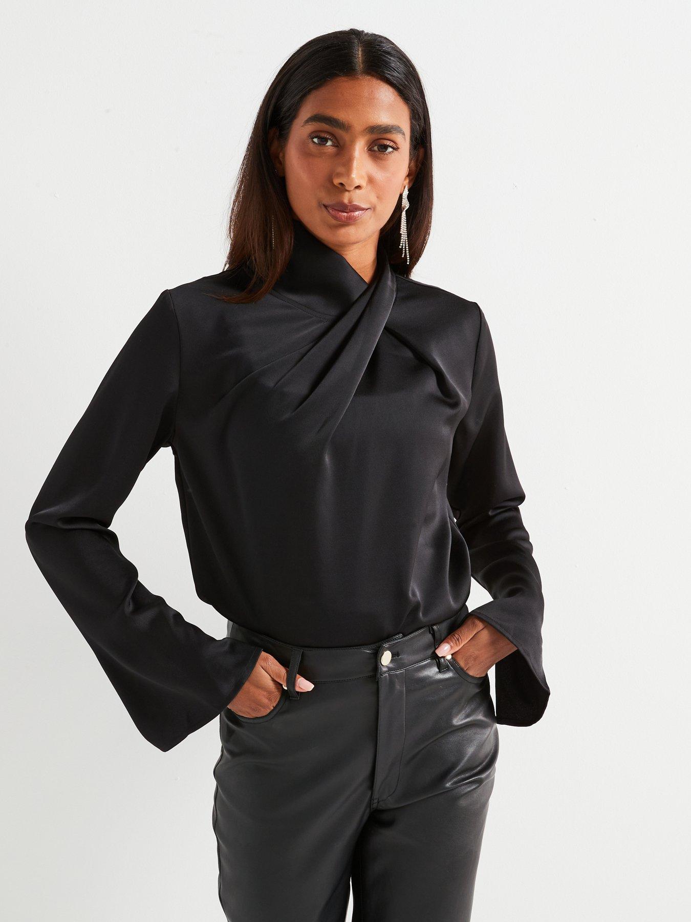 V by Very Draped Satin Shell Blouse Black Very