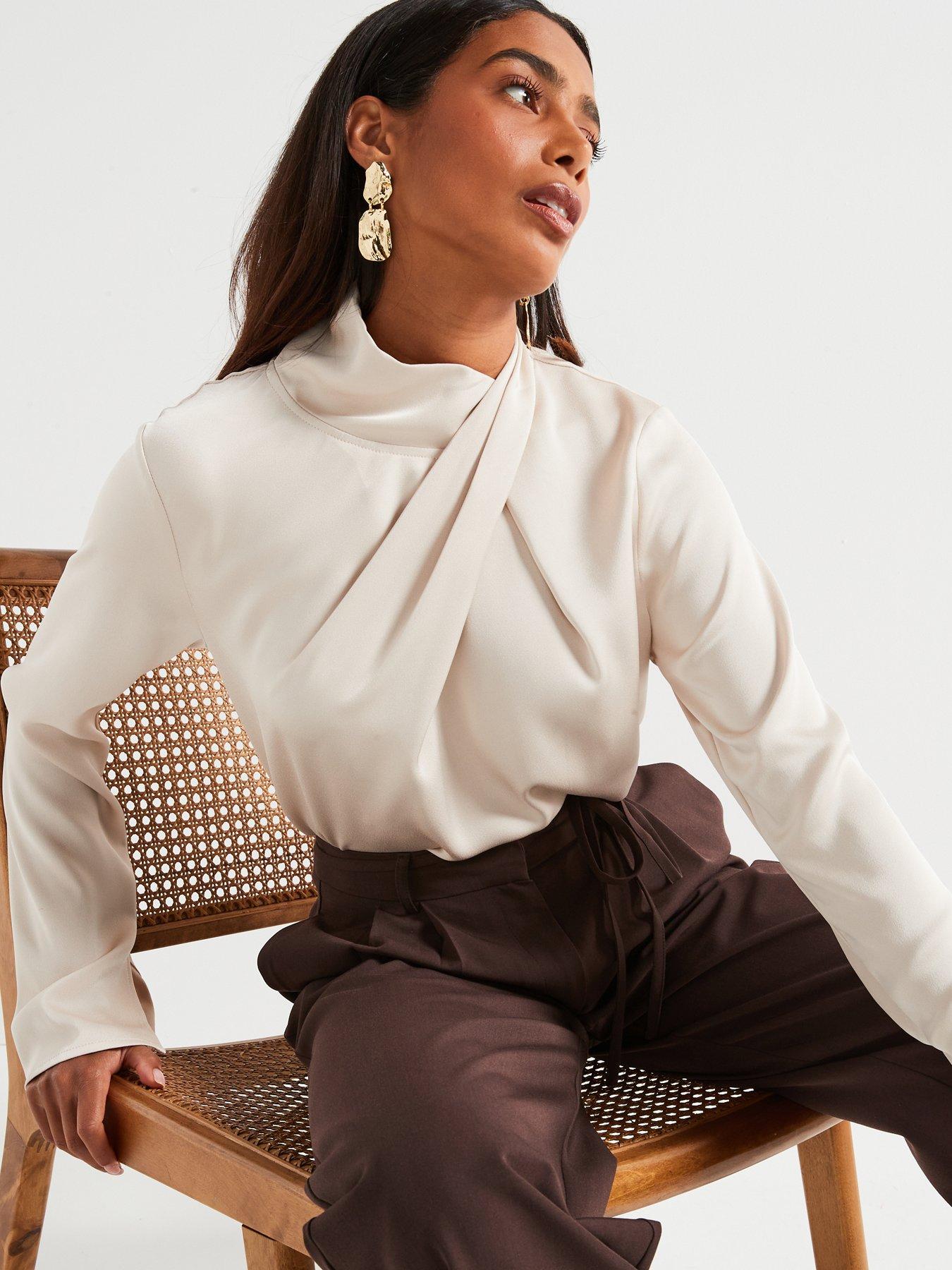 V by Very Draped Satin Shell Blouse Beige