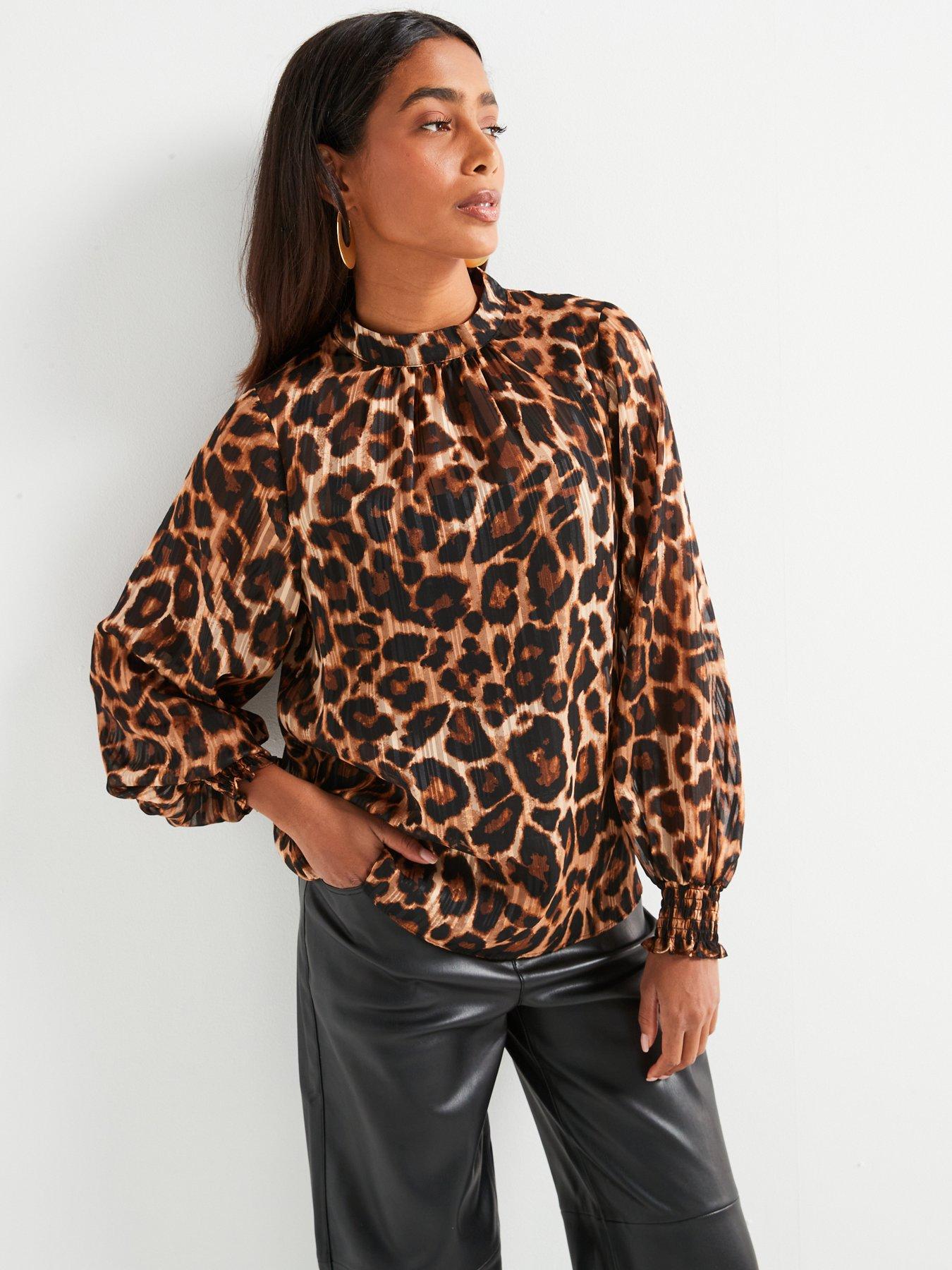 undefined Leopard High Neck Blouse - Print