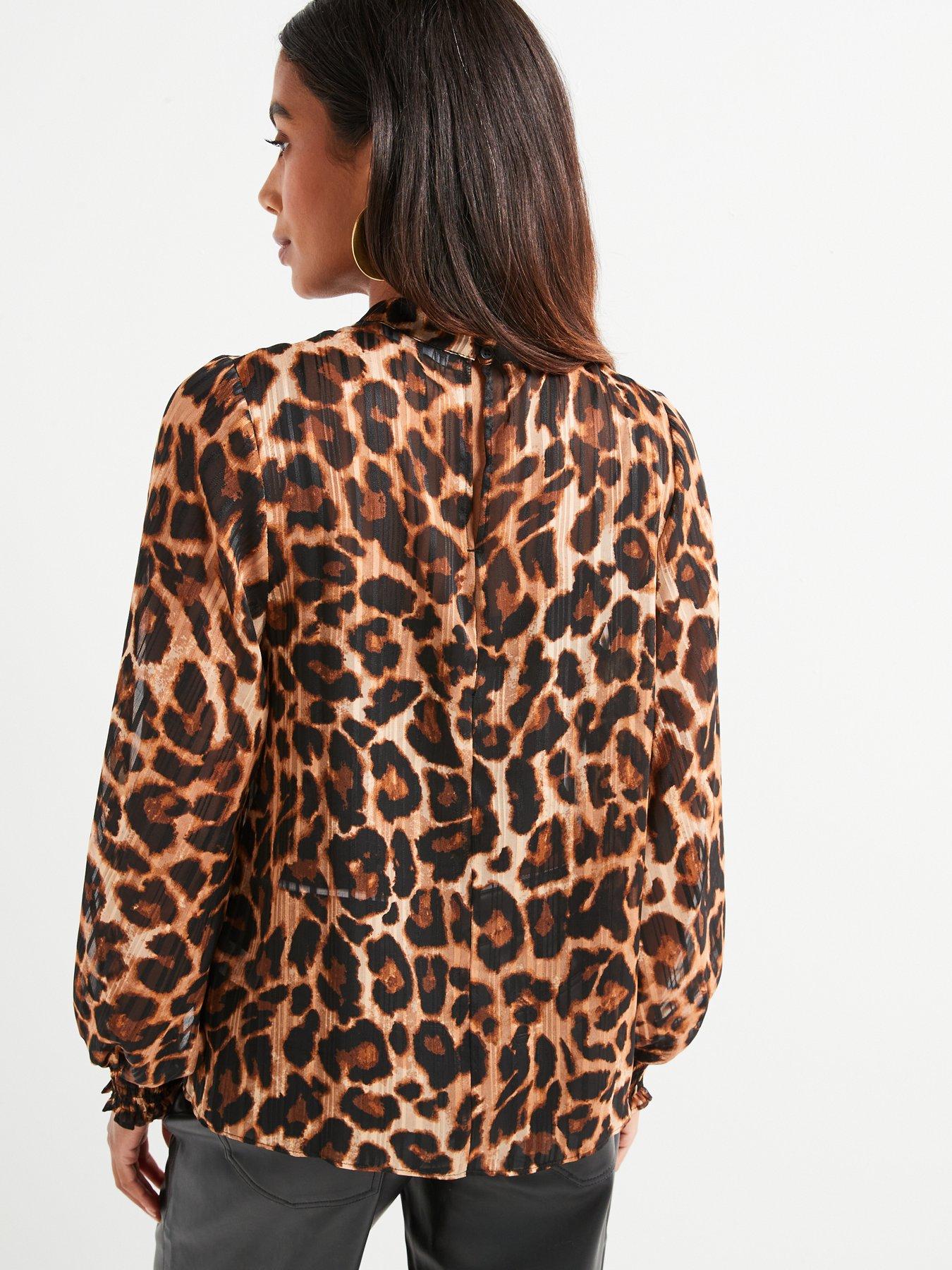 Image 2 of 6 of V by Very Leopard High Neck Blouse - Print