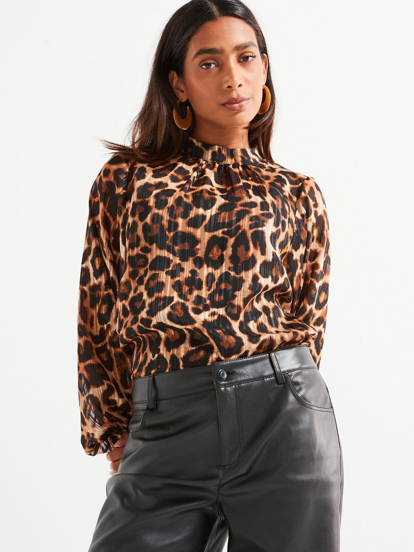 Image 5 of 6 of V by Very Leopard High Neck Blouse - Print