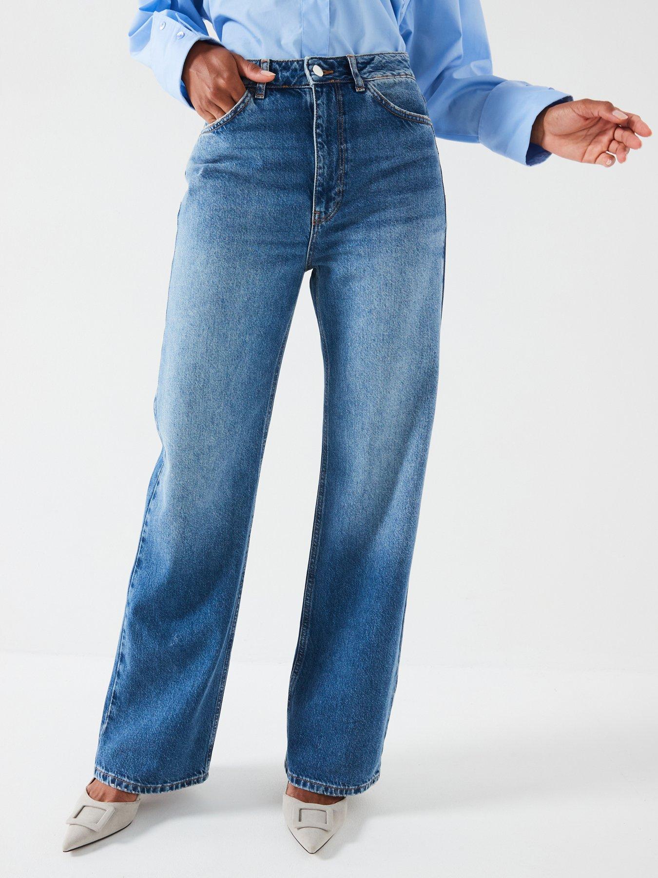undefined Soft Touch Denim Wide Leg Jeans - Midi Wash