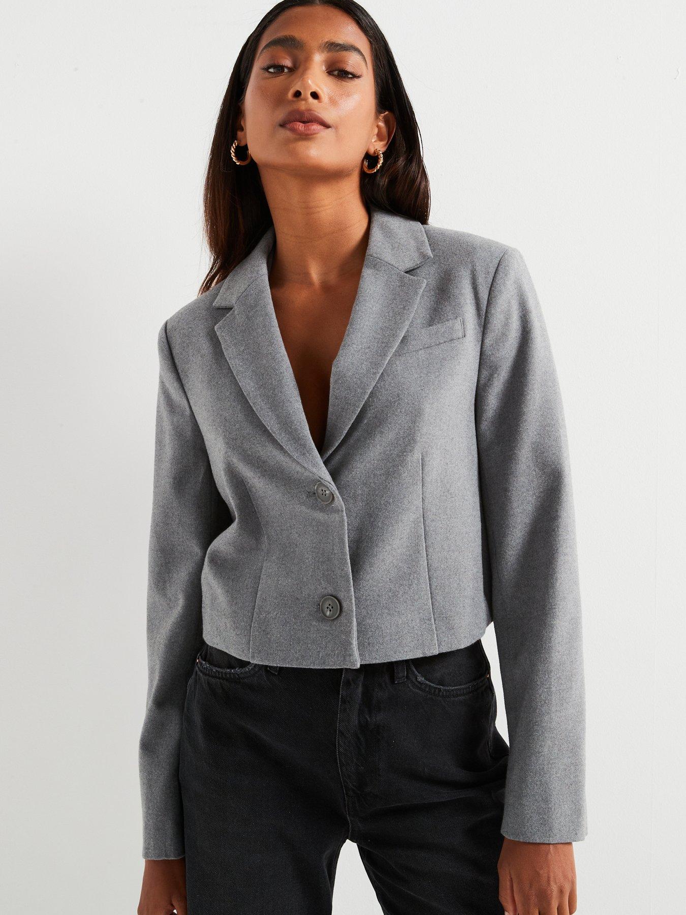 V by Very Cropped Smart Blazer Grey