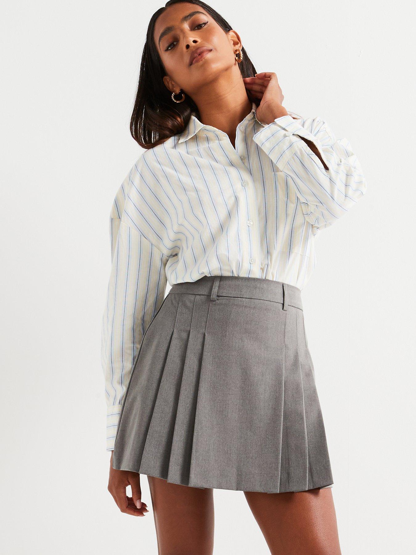 Plaid Skirt Outfit Grey Pleated Skirt 90s High Socks Short Plaid