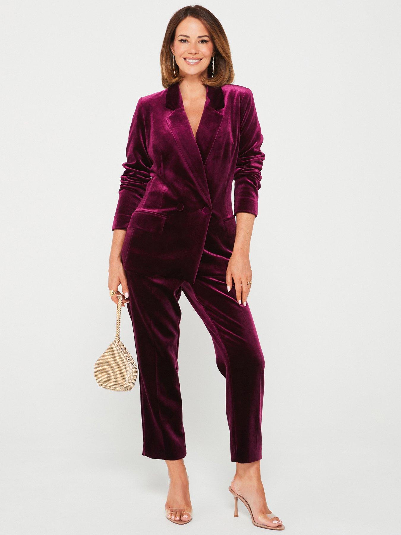 undefined X Carol Byrne Velvet Slim Leg Trouser - Burgundy