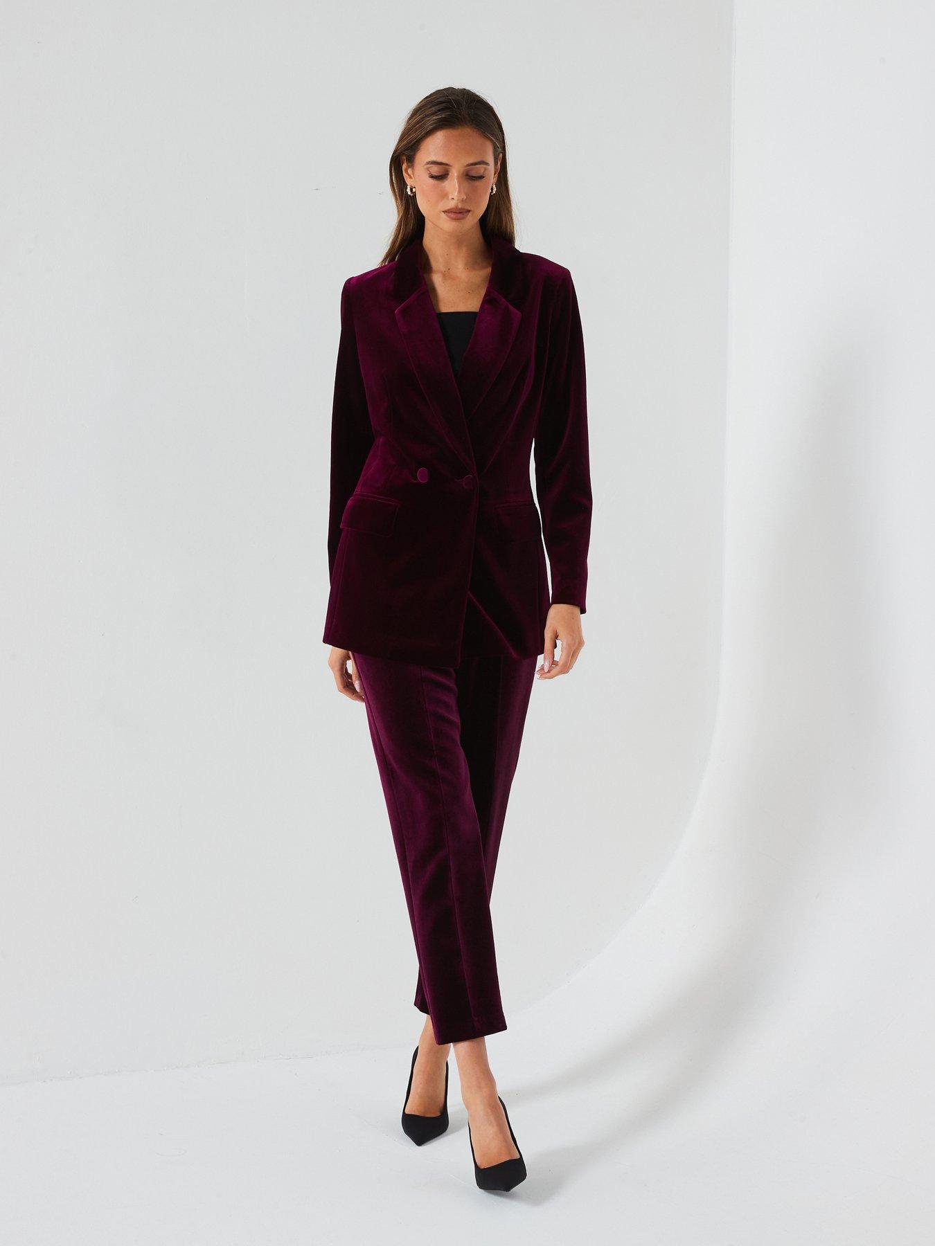 V by Very Velvet Slim Leg Trouser - Burgundy