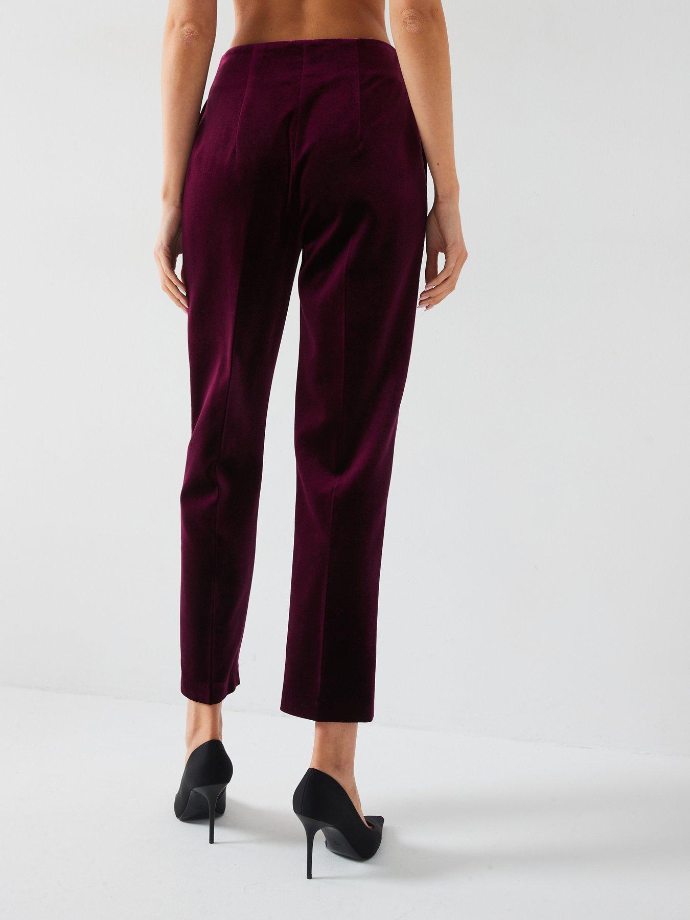 Burgundy Velvet Velvet High Waisted Trousers SASSAFRAS Women