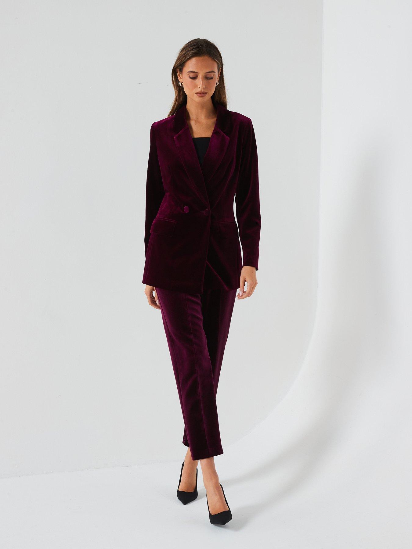 Burgundy Velvet Women's Velvet Pant Suit Formal Suits Purple
