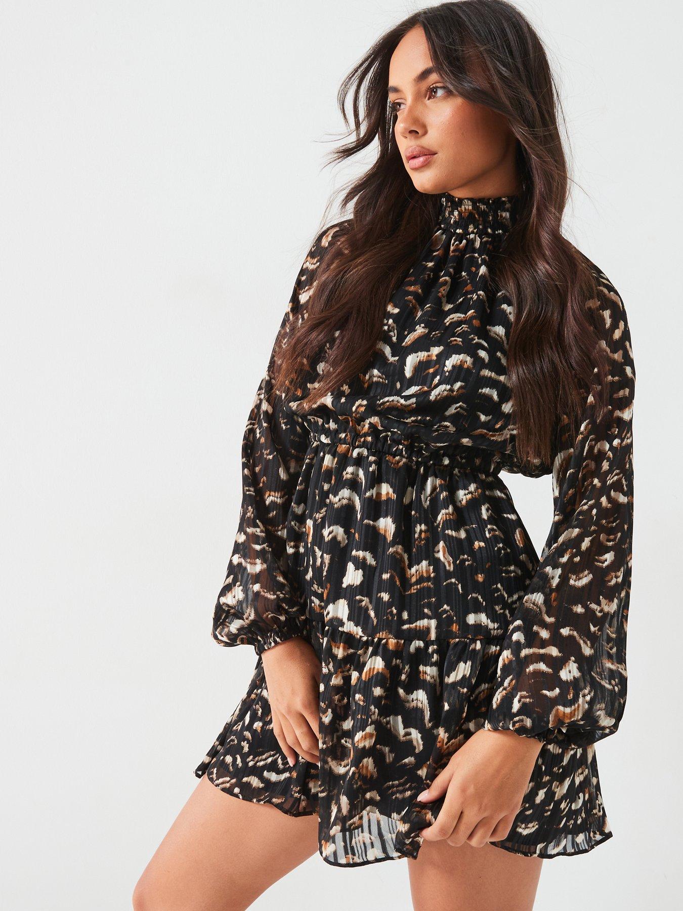 Ellie sequin and mesh long sleeve skater dress hot sale
