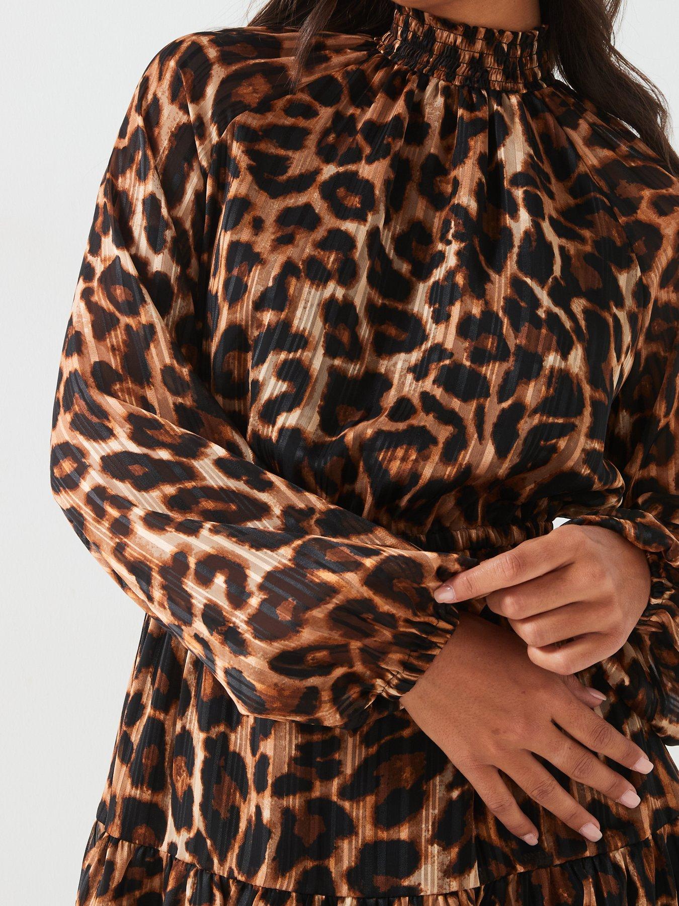 Leopard Print Mini Skater Dress Brown
