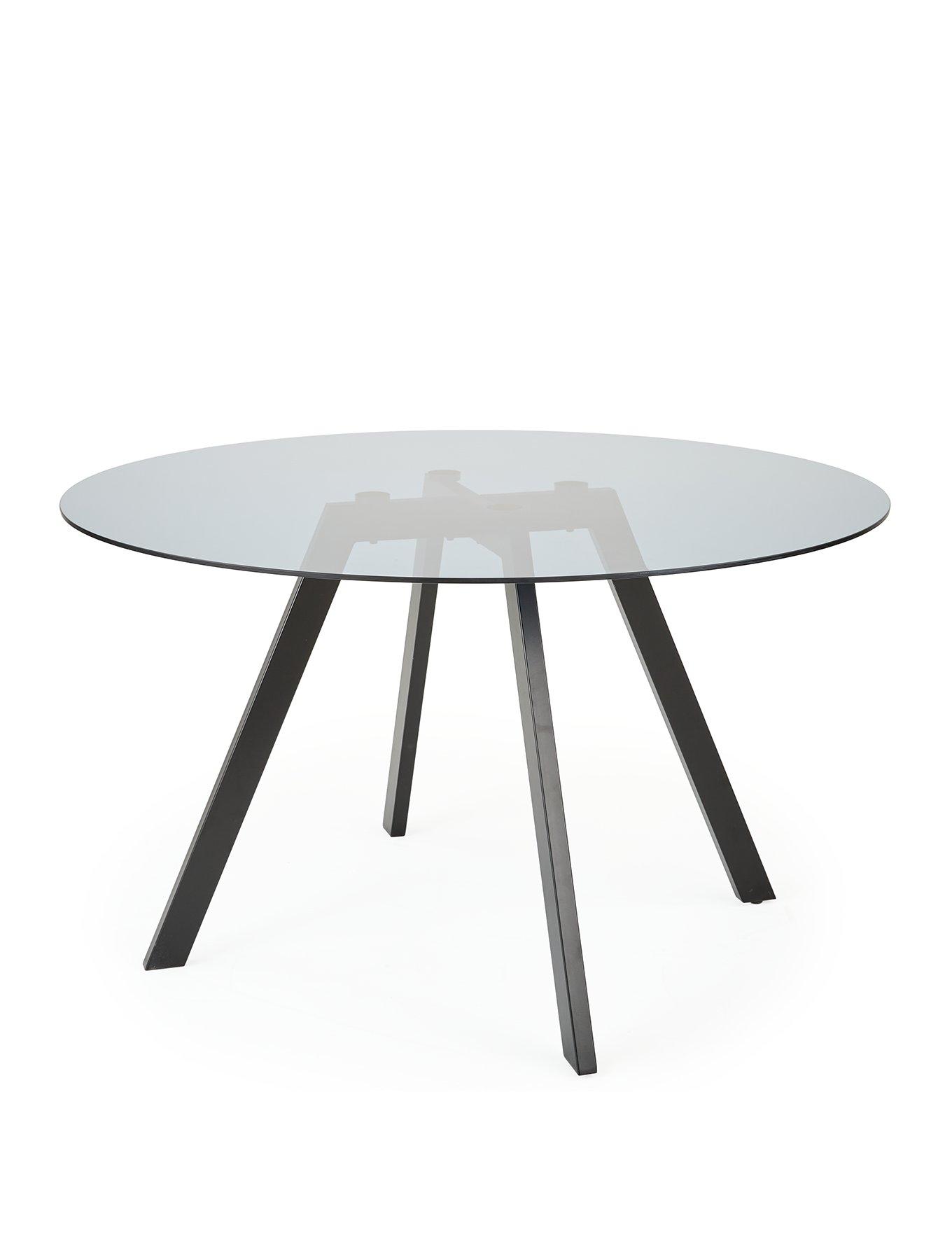 Image 3 of 6 of The Very Collection Marlow 130&nbsp;cm Round Smoked&nbsp;Glass Top Dining Table and 6 Fabric Chairs - Grey/Black