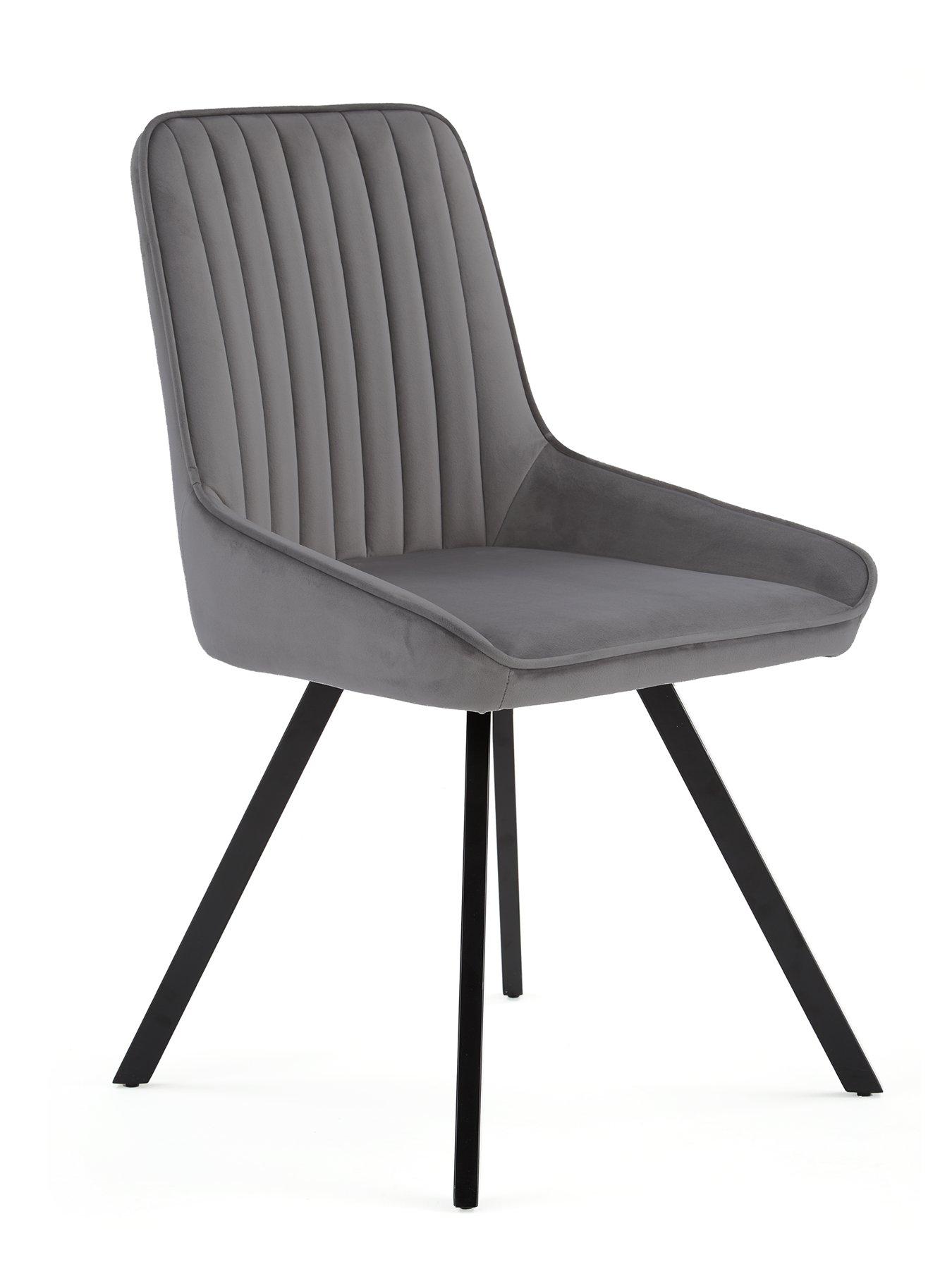 Image 5 of 6 of The Very Collection Marlow 130&nbsp;cm Round Smoked&nbsp;Glass Top Dining Table and 6 Fabric Chairs - Grey/Black