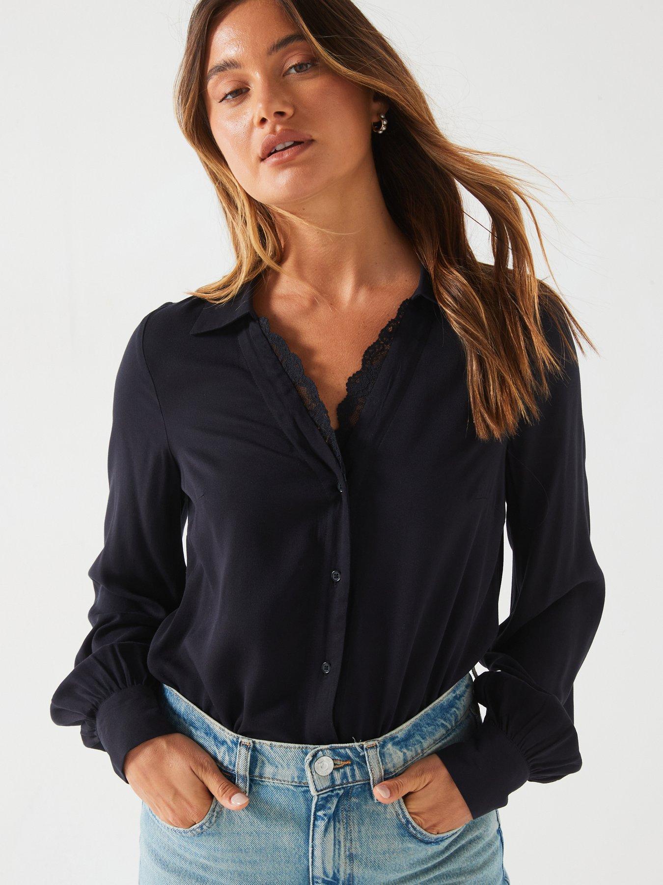 undefined Lace Trim Shirt - Black