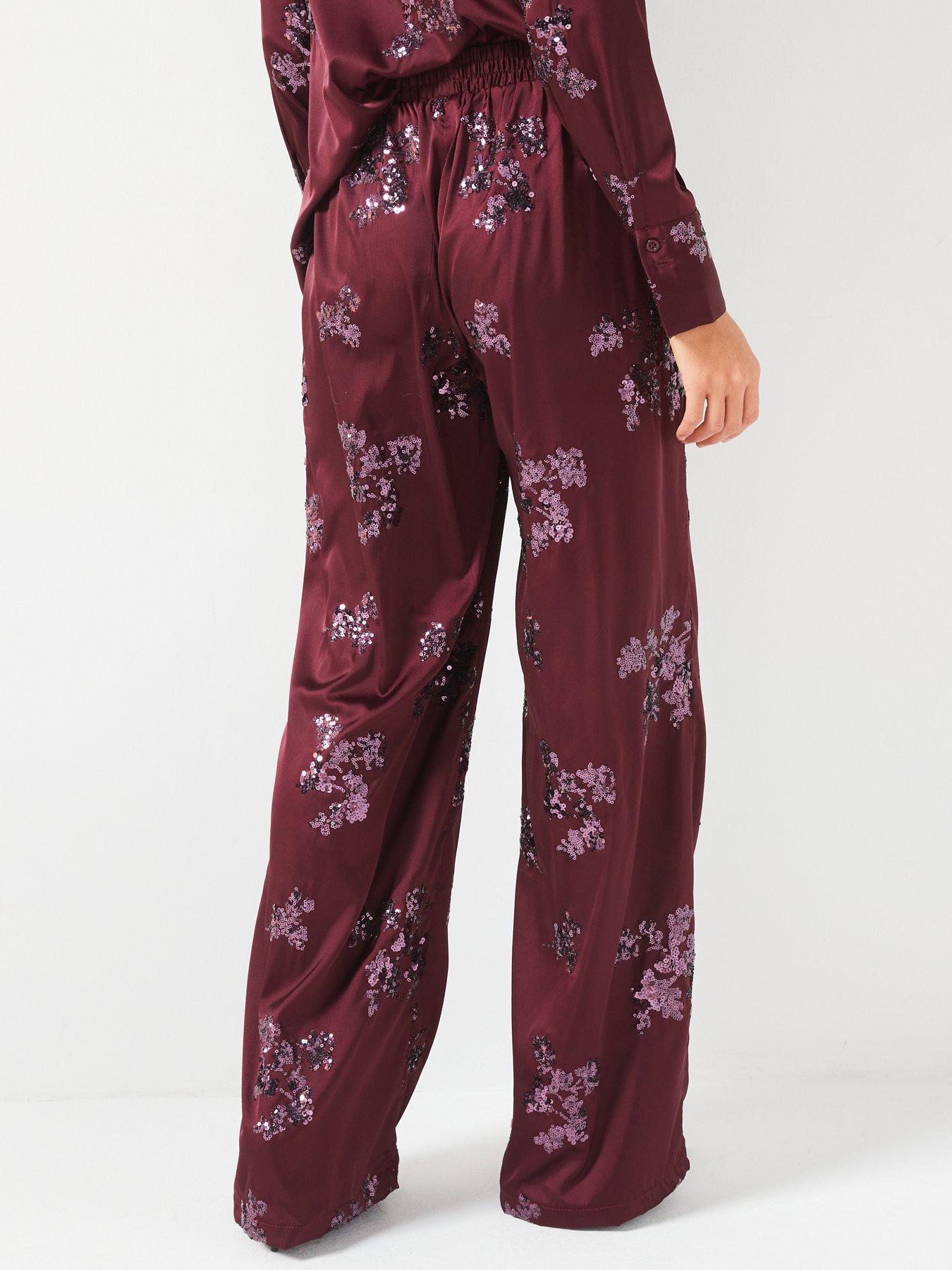 Image 2 of 6 of V by Very Sequin Satin Trouser Co-Ord - Burgundy