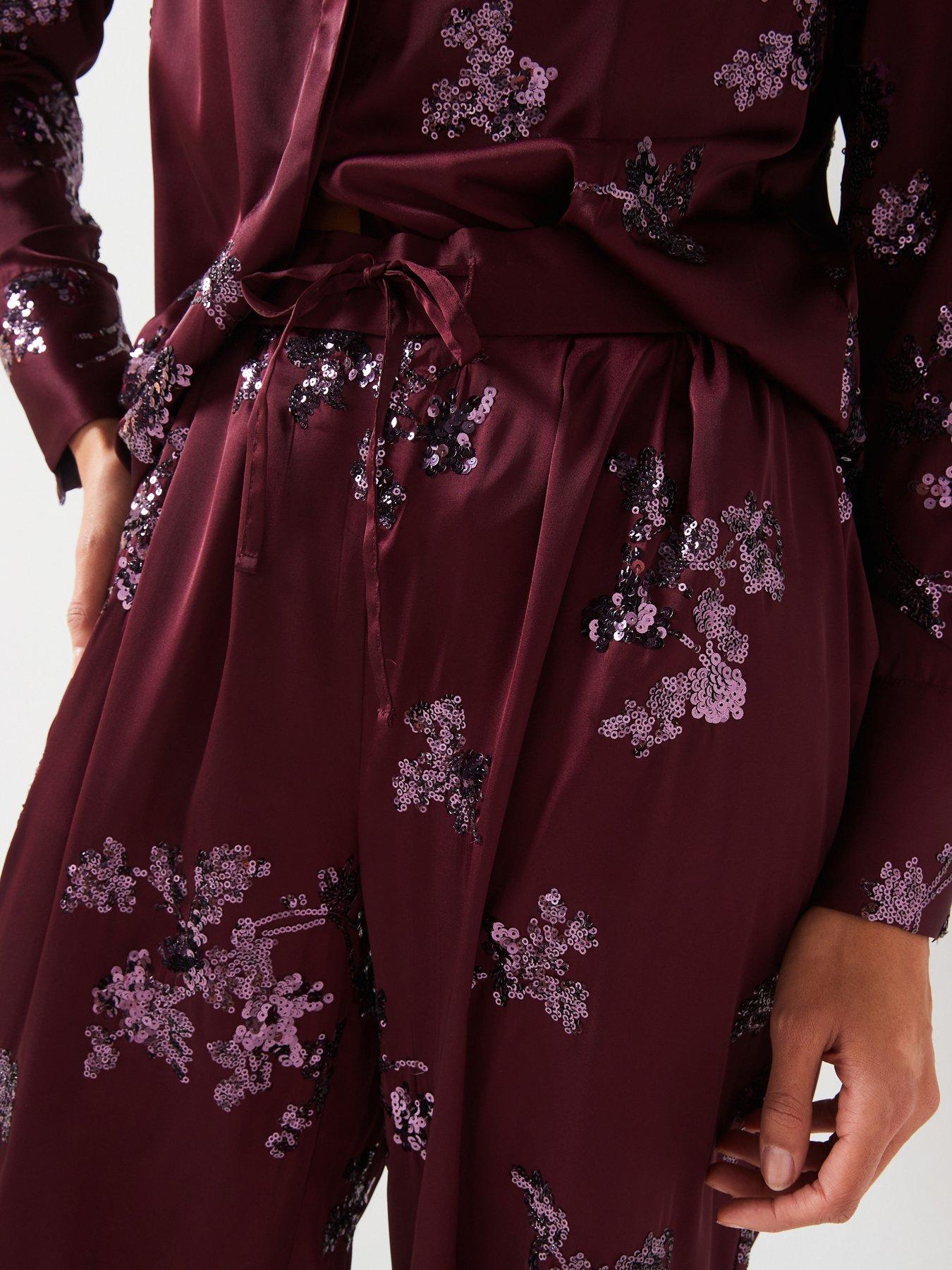 Image 5 of 6 of V by Very Sequin Satin Trouser Co-Ord - Burgundy