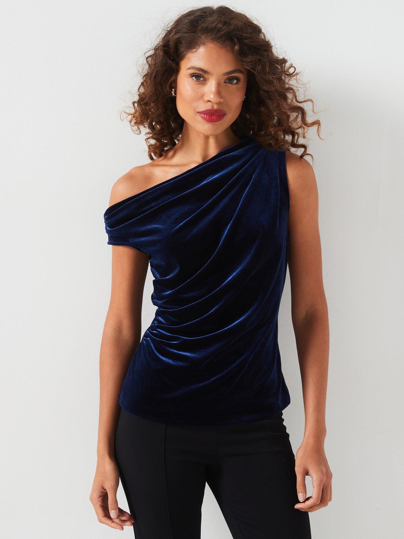 undefined Twist Detail Velvet Top - Blue