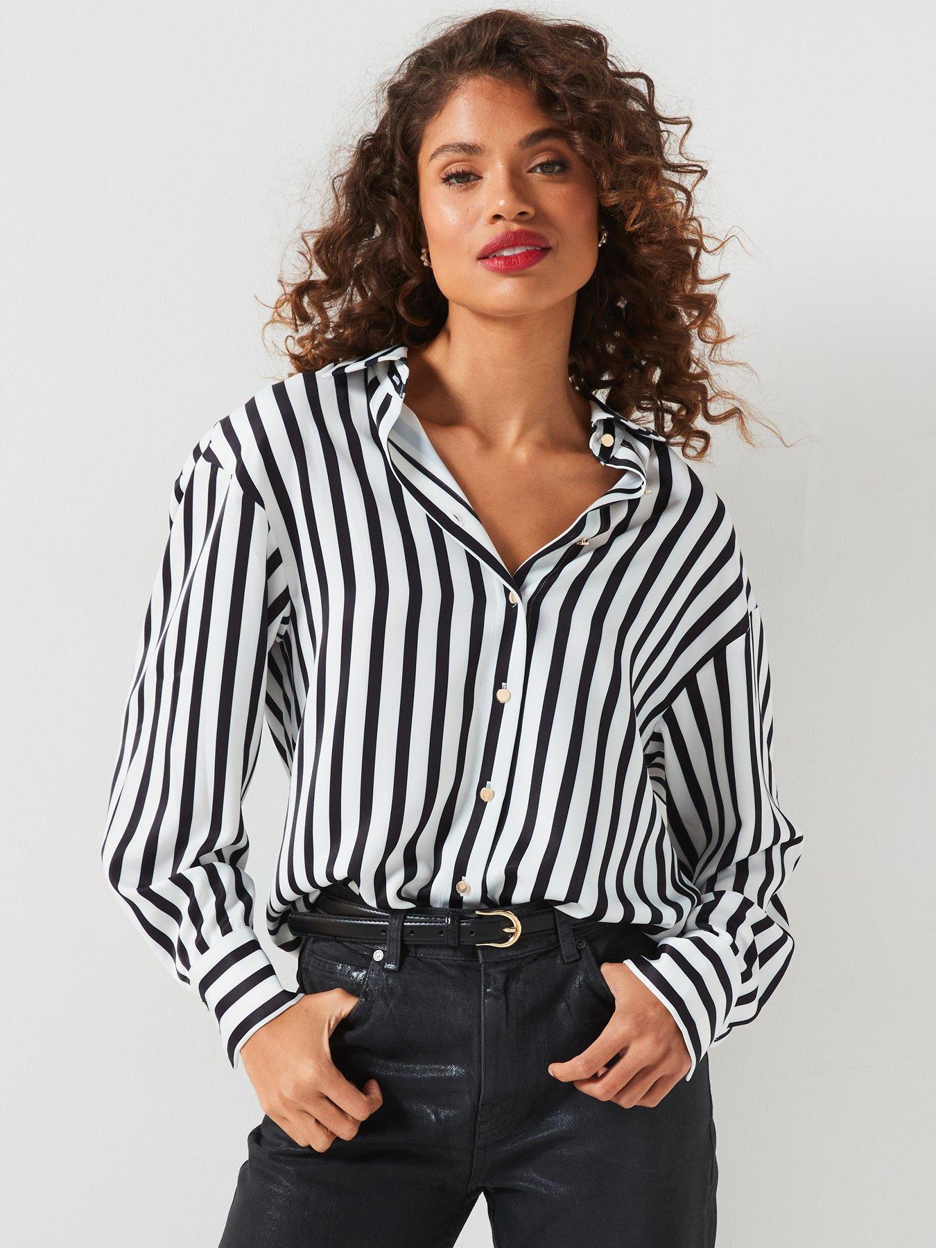 Satin Shirt Striped Black And White Shirt Womens Monochrome Stripe