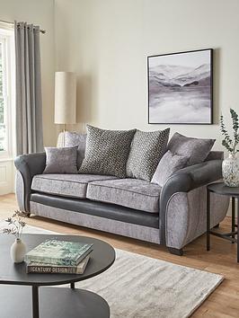 Product photograph of Marino Fabric Faux Leather 3 Seater Scatter Back Sofa - Grey Black from very.co.uk