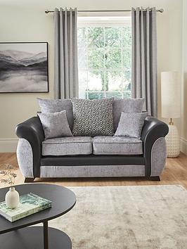 Product photograph of Marino Fabric Faux Leather 2 Seater Scatter Back Sofa - Grey Black from very.co.uk